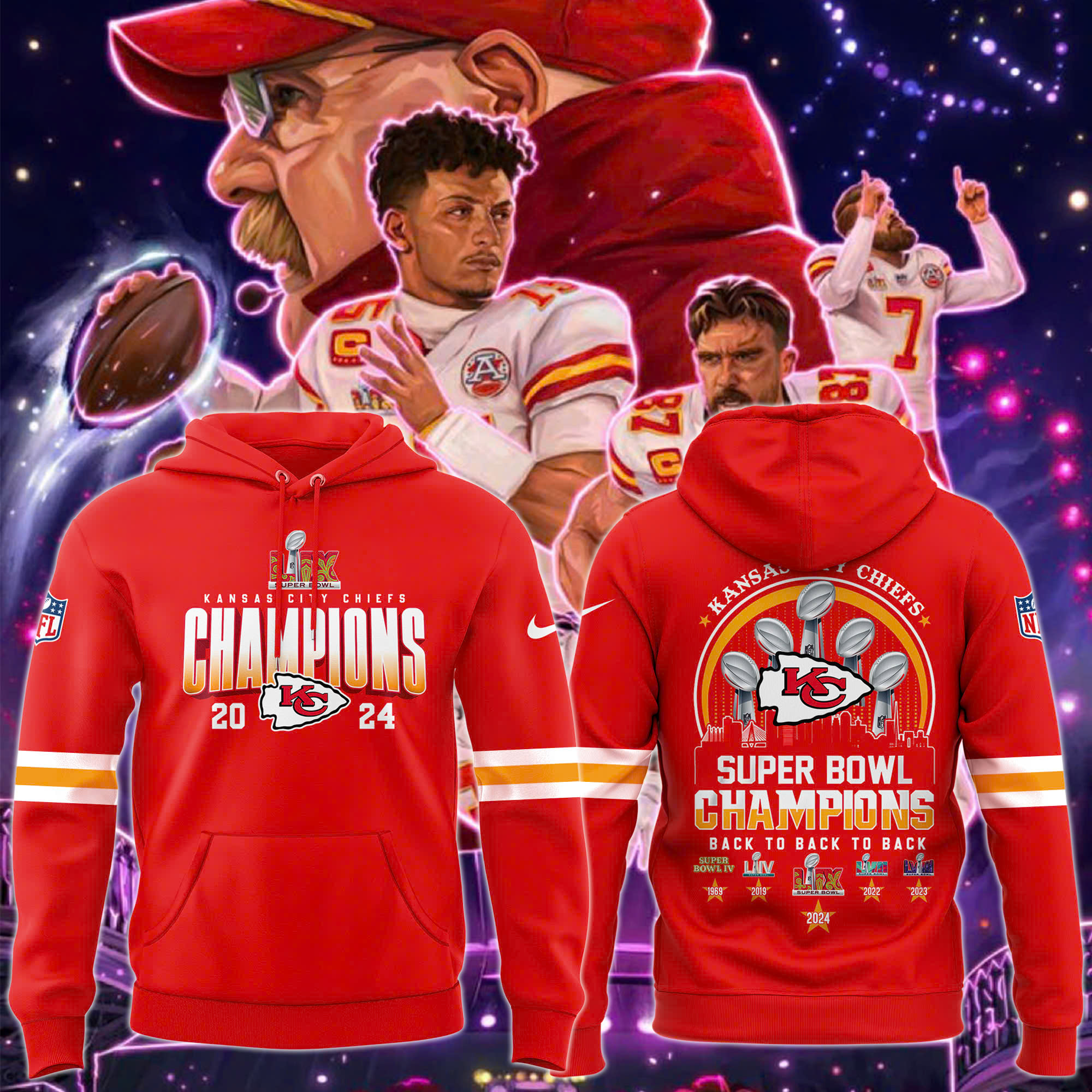 Kansas City Chiefs Super Bowl LIX Champions Hoodie - Famjoys Kansas City Chiefs Super Bowl LIX Champions Hoodie - Famjoys