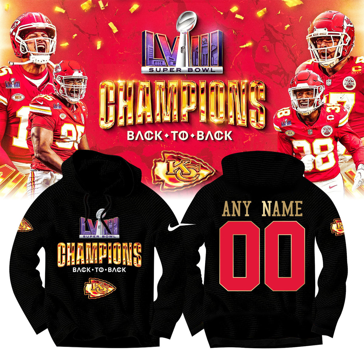 Kansas City Chiefs Super Bowl LVIII Champions Hooded Sweatshirt SP12022406ID10DS07 - Famjoys Kansas City Chiefs Super Bowl LVIII Champions Hooded Sweatshirt SP12022406ID10DS07 - Famjoys