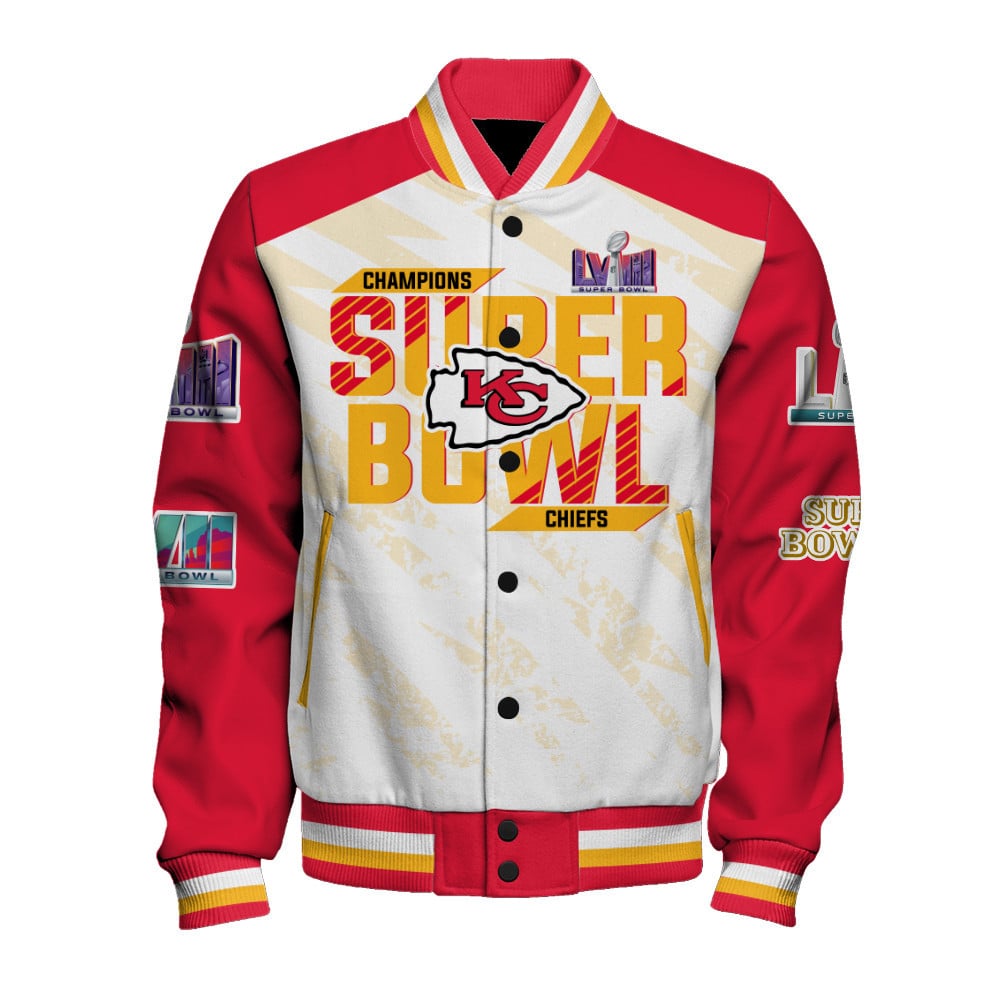 Kansas City Chiefs Super Bowl LVIII Unisex Varsity Jacket SFAT V9 - Famjoys Kansas City Chiefs Super Bowl LVIII Unisex Varsity Jacket SFAT V9 - Famjoys