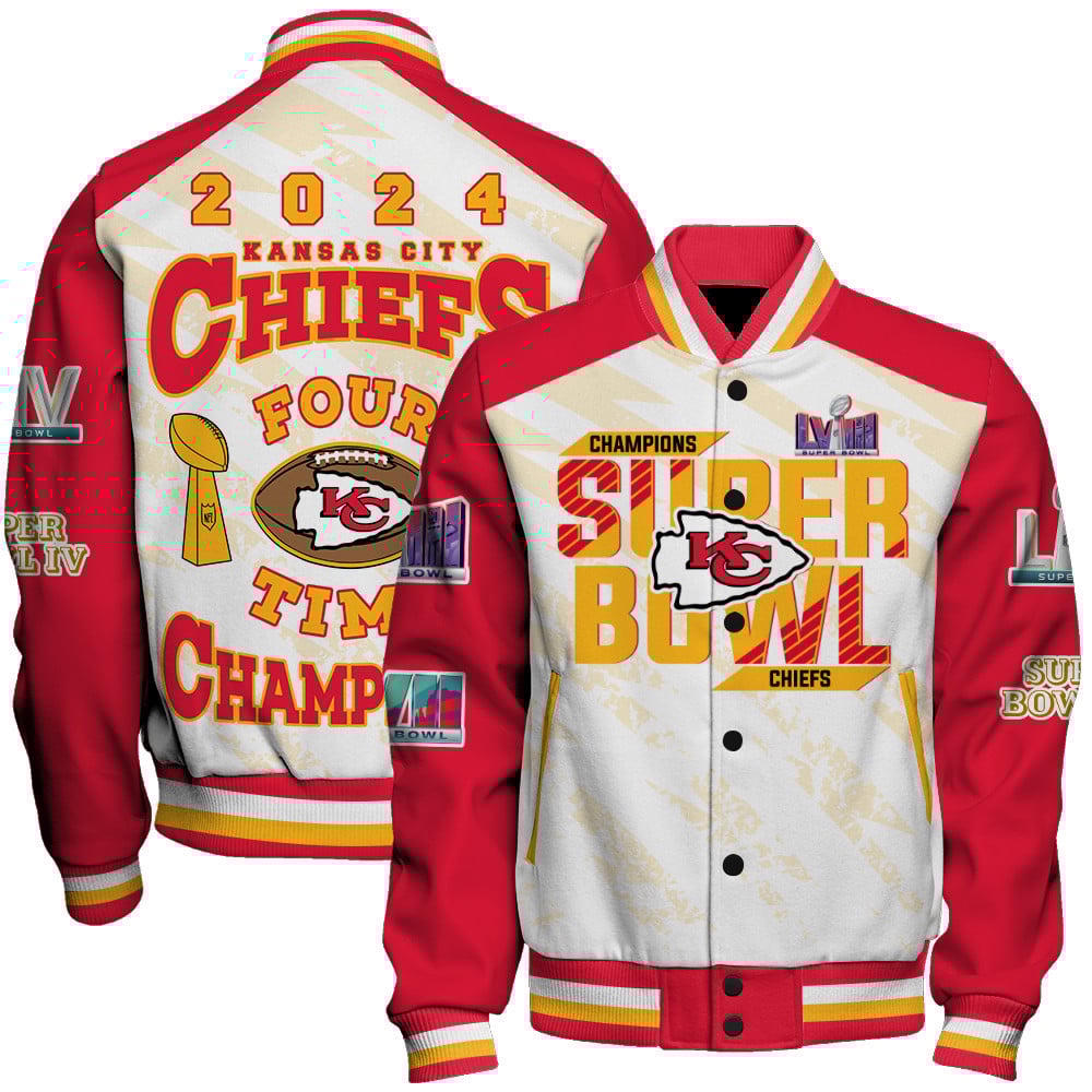 Kansas City Chiefs Super Bowl LVIII Unisex Varsity Jacket SFAT V9 - Famjoys Kansas City Chiefs Super Bowl LVIII Unisex Varsity Jacket SFAT V9 - Famjoys