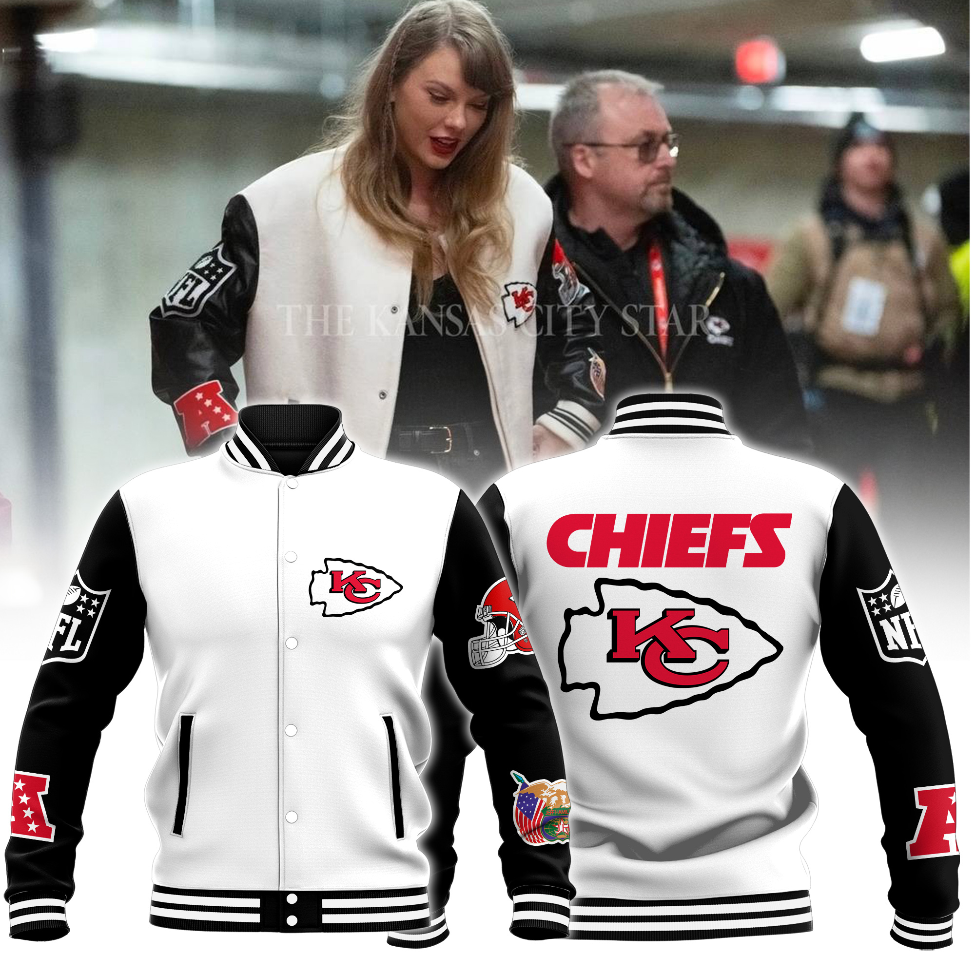 Kansas City Chiefs Taylor Swift Baseball Jacket - Famjoys Kansas City Chiefs Taylor Swift Baseball Jacket - Famjoys