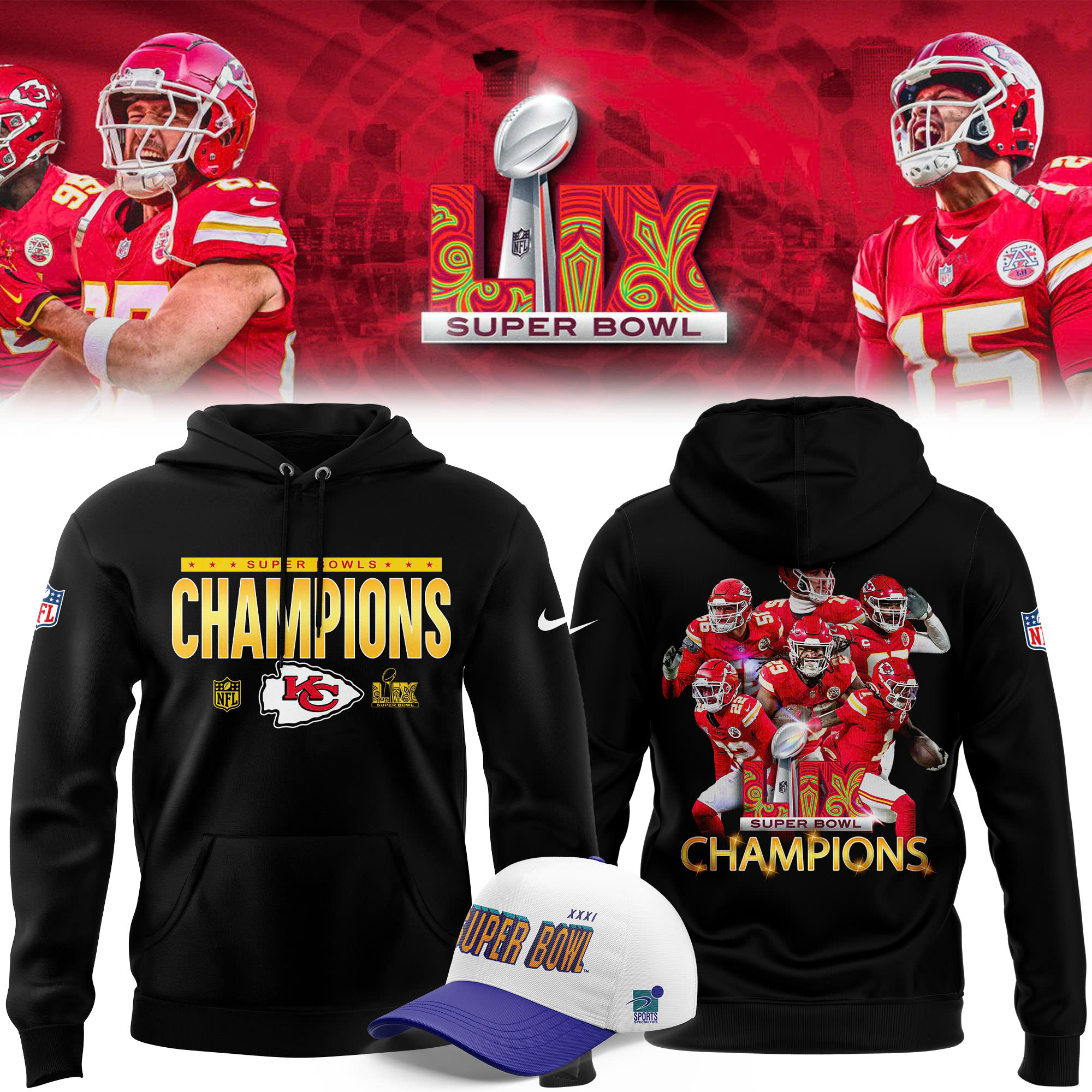 Kansas City Chiefs x 2025 Super Bowl Champions Premium Pullover Hoodie - Famjoys Kansas City Chiefs x 2025 Super Bowl Champions Premium Pullover Hoodie - Famjoys