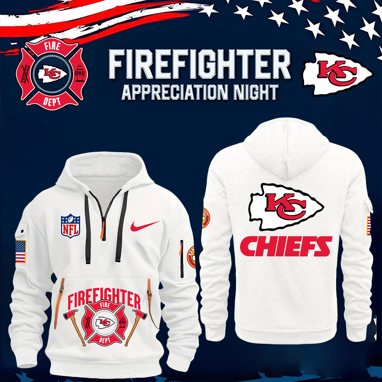Kansas City Chiefs x Firefighter Appreciation Night Premium Hoodie - Famjoys Kansas City Chiefs x Firefighter Appreciation Night Premium Hoodie - Famjoys