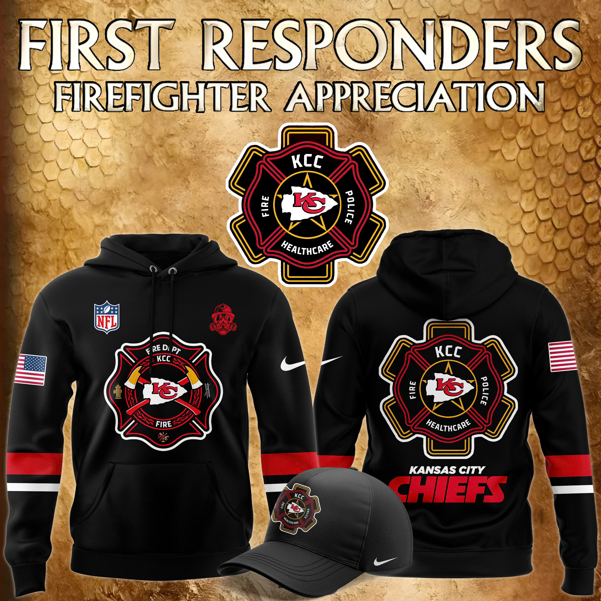 Kansas City Chiefs x Firefighter Appreciation Night Premium Pullover Hoodie - Famjoys Kansas City Chiefs x Firefighter Appreciation Night Premium Pullover Hoodie - Famjoys
