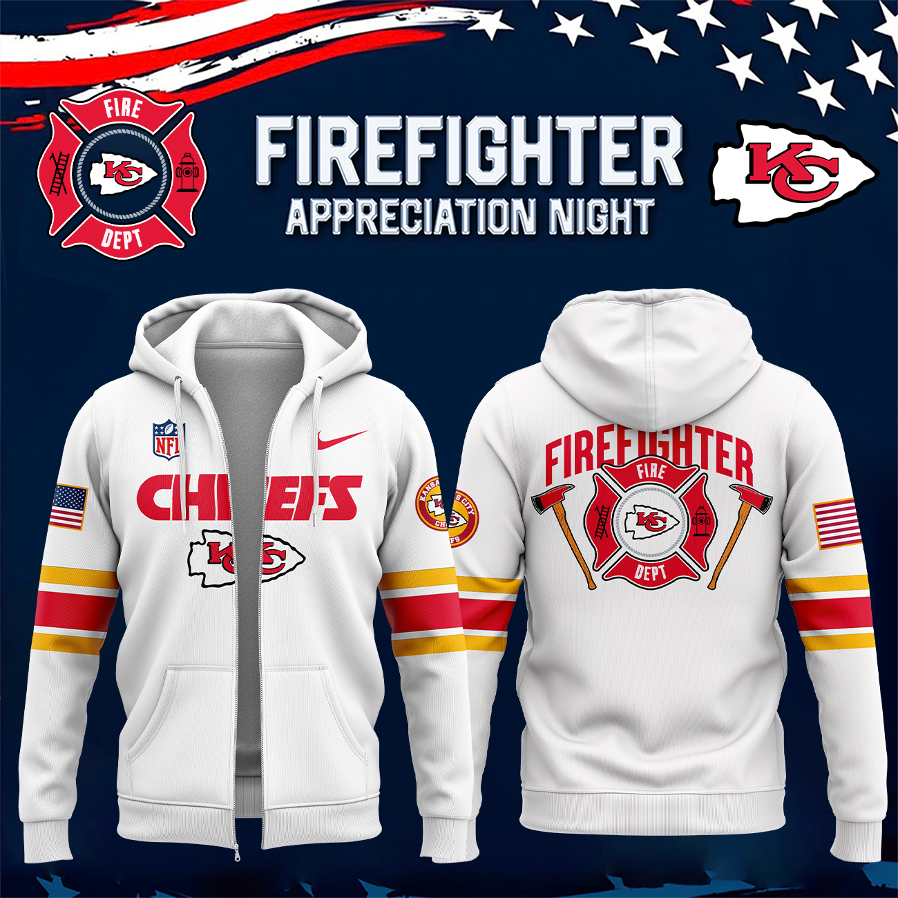 Kansas City Chiefs x Firefighter Appreciation Night Premium Pullover Zip Hoodie - Famjoys Kansas City Chiefs x Firefighter Appreciation Night Premium Pullover Zip Hoodie - Famjoys