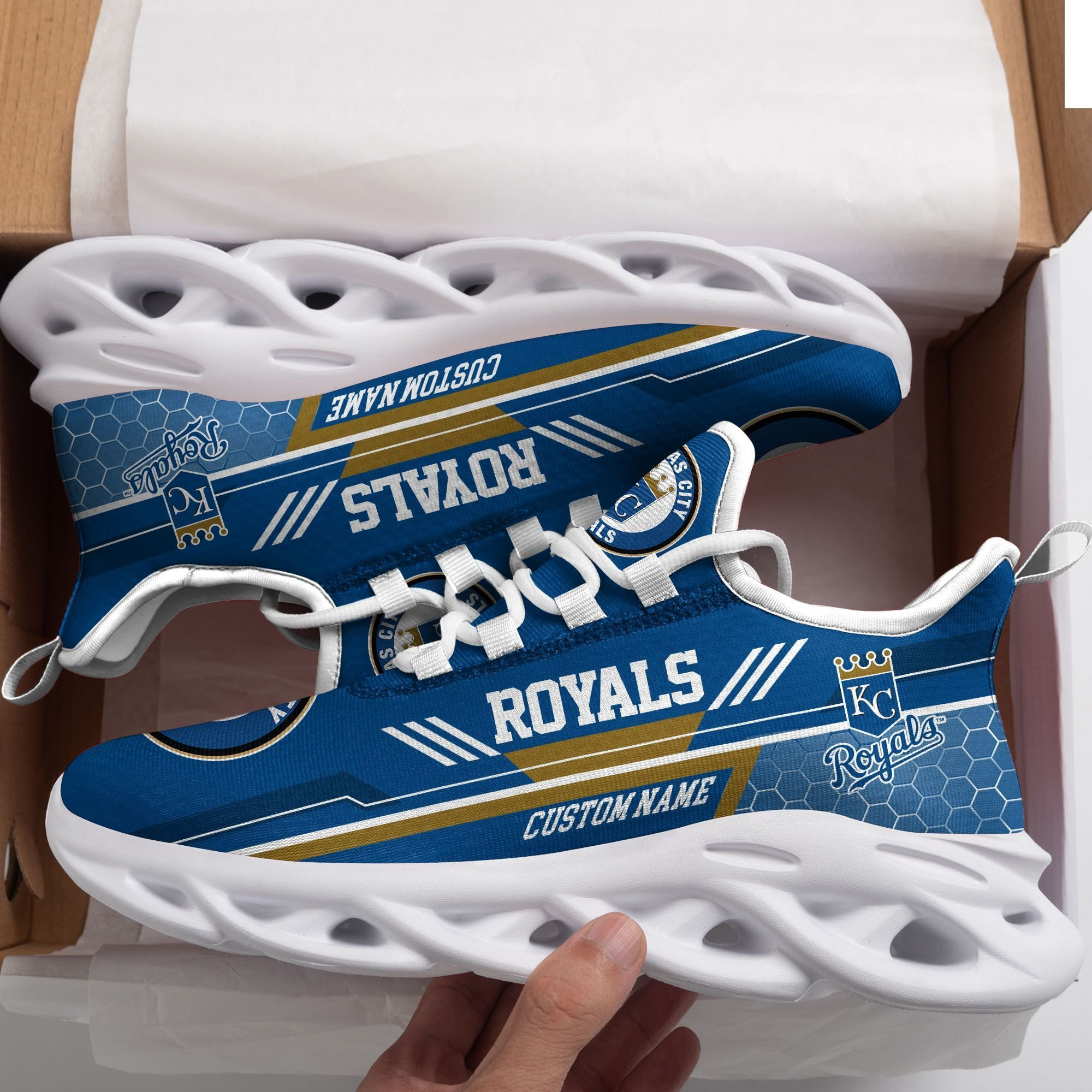 Kansas City Royals Custom Personalized Max Soul Sneakers Shoes - Famjoys Kansas City Royals Custom Personalized Max Soul Sneakers Shoes - Famjoys