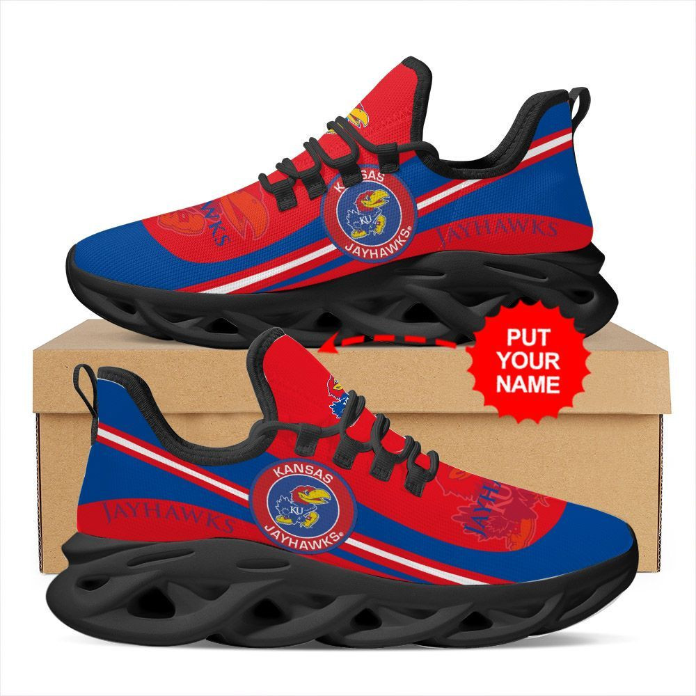 Kansas Jayhawks Custom Name Personalized Max Soul Sneakers Shoes - Famjoys Kansas Jayhawks Custom Name Personalized Max Soul Sneakers Shoes - Famjoys