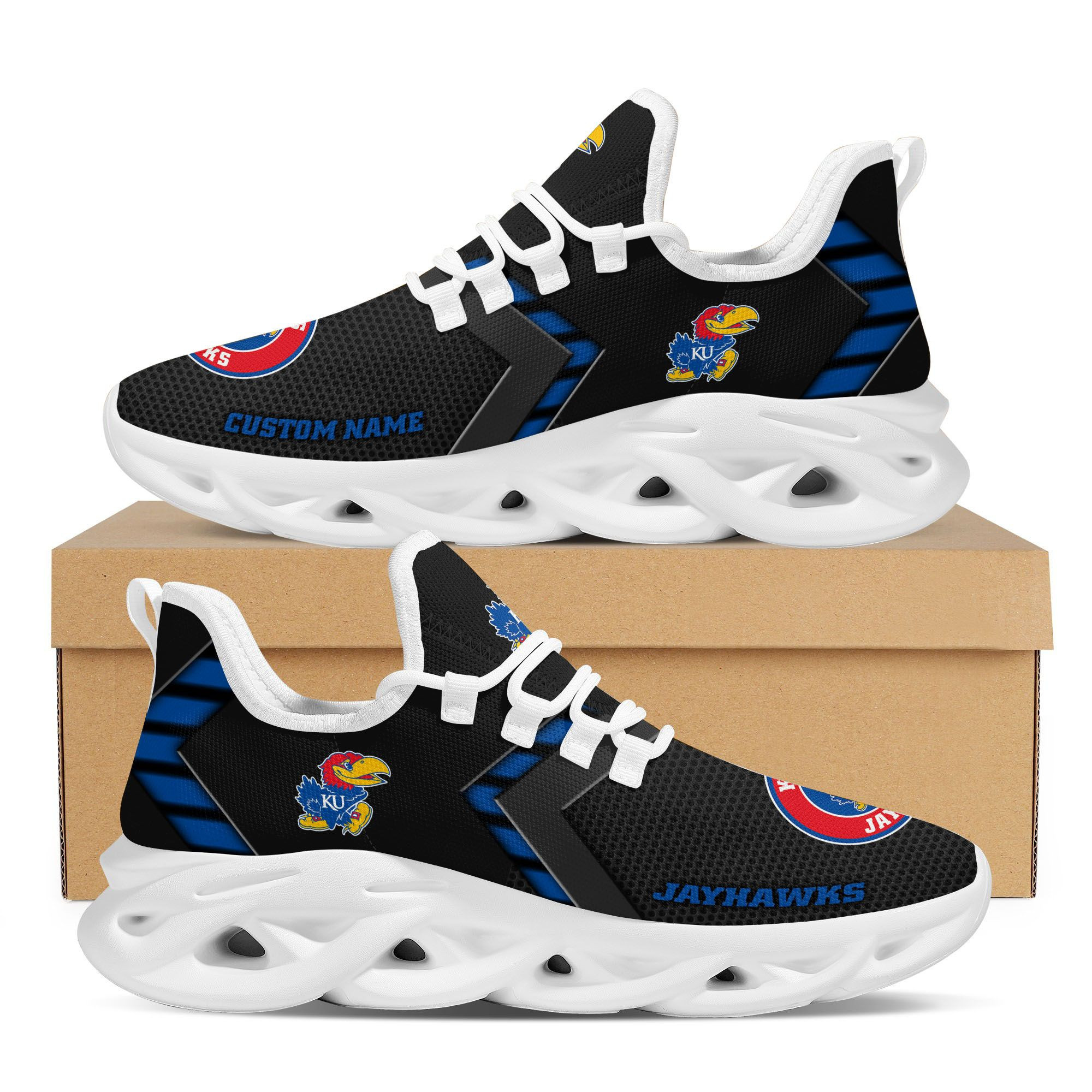 Kansas Jayhawks Custom Name Personalized Sporty Max Soul Sneakers Shoes