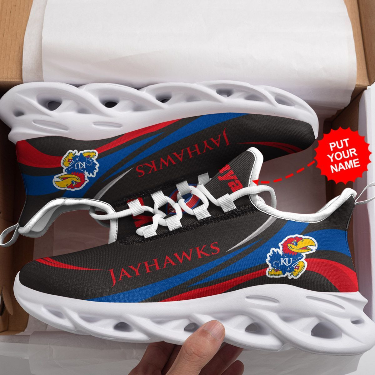 Kansas Jayhawks Custom Personalized Max Soul Sneakers Shoes - Famjoys Kansas Jayhawks Custom Personalized Max Soul Sneakers Shoes - Famjoys