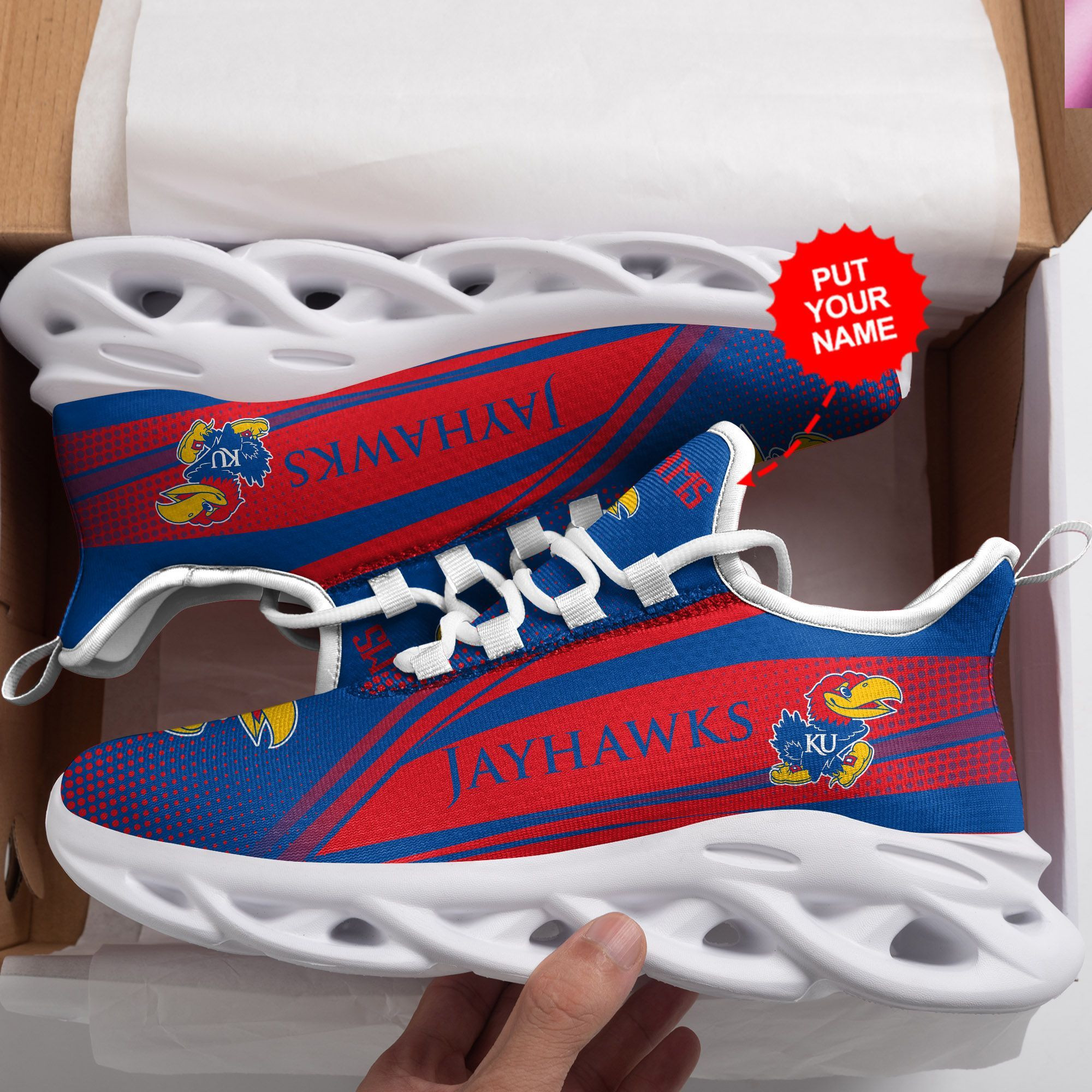 Kansas Jayhawks Custom Personalized Max Soul Sneakers Shoes - Famjoys Kansas Jayhawks Custom Personalized Max Soul Sneakers Shoes - Famjoys