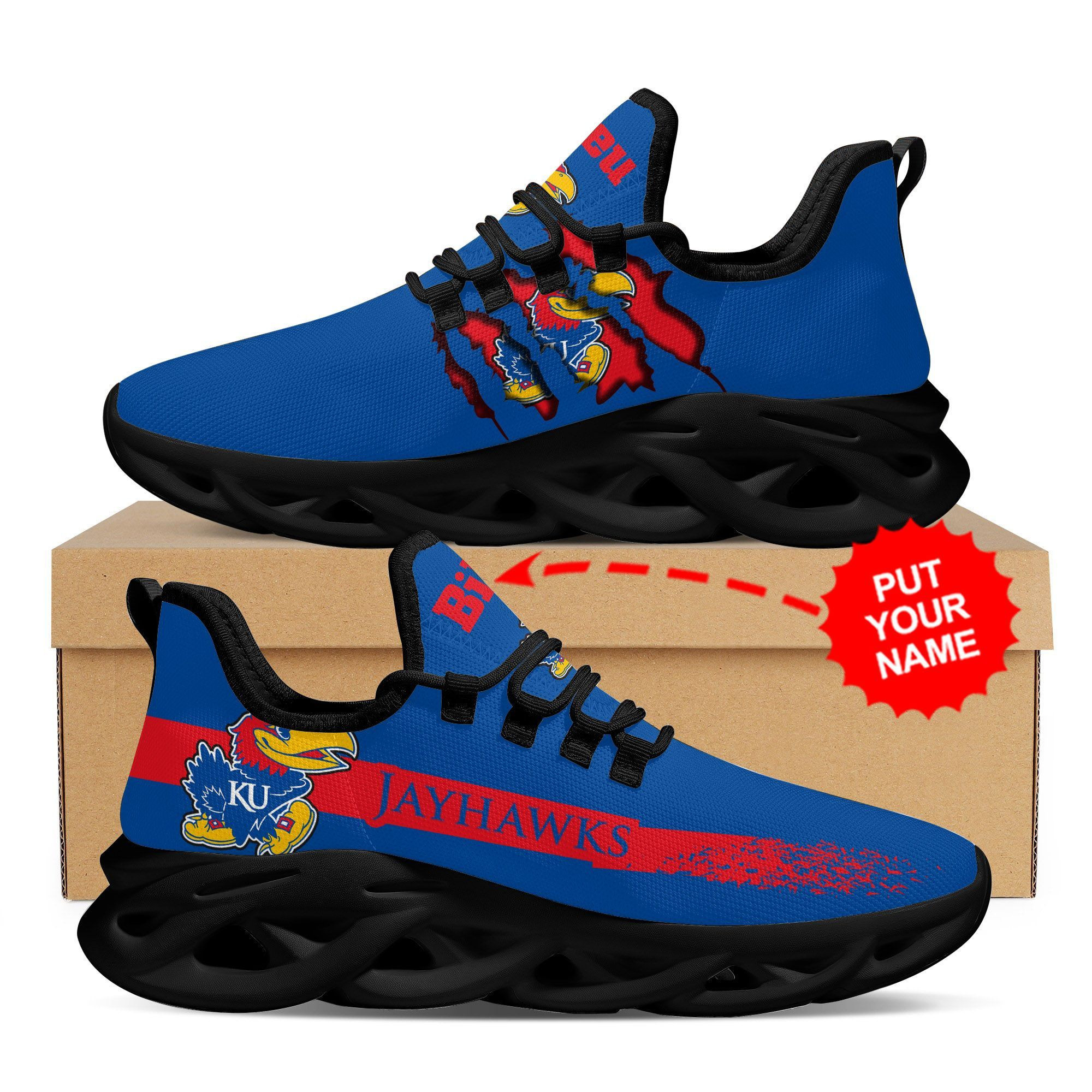 Kansas Jayhawks Custom Personalized Max Soul Sneakers Shoes - Famjoys Kansas Jayhawks Custom Personalized Max Soul Sneakers Shoes - Famjoys