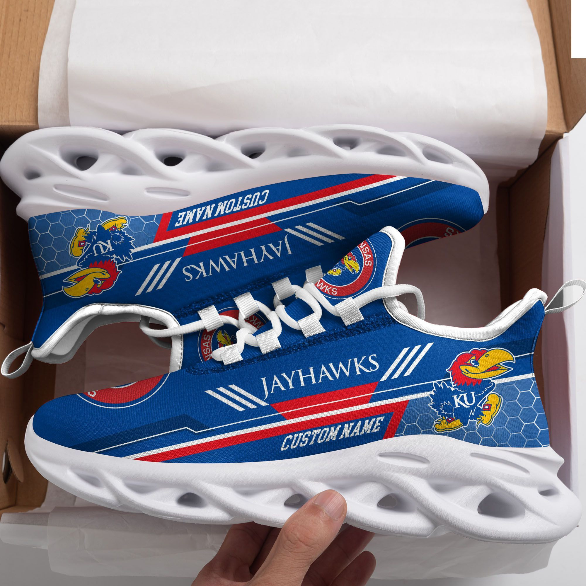 Kansas Jayhawks Custom Personalized Max Soul Sneakers Shoes University of Kansas For Men - Famjoys Kansas Jayhawks Custom Personalized Max Soul Sneakers Shoes University of Kansas For Men - Famjoys