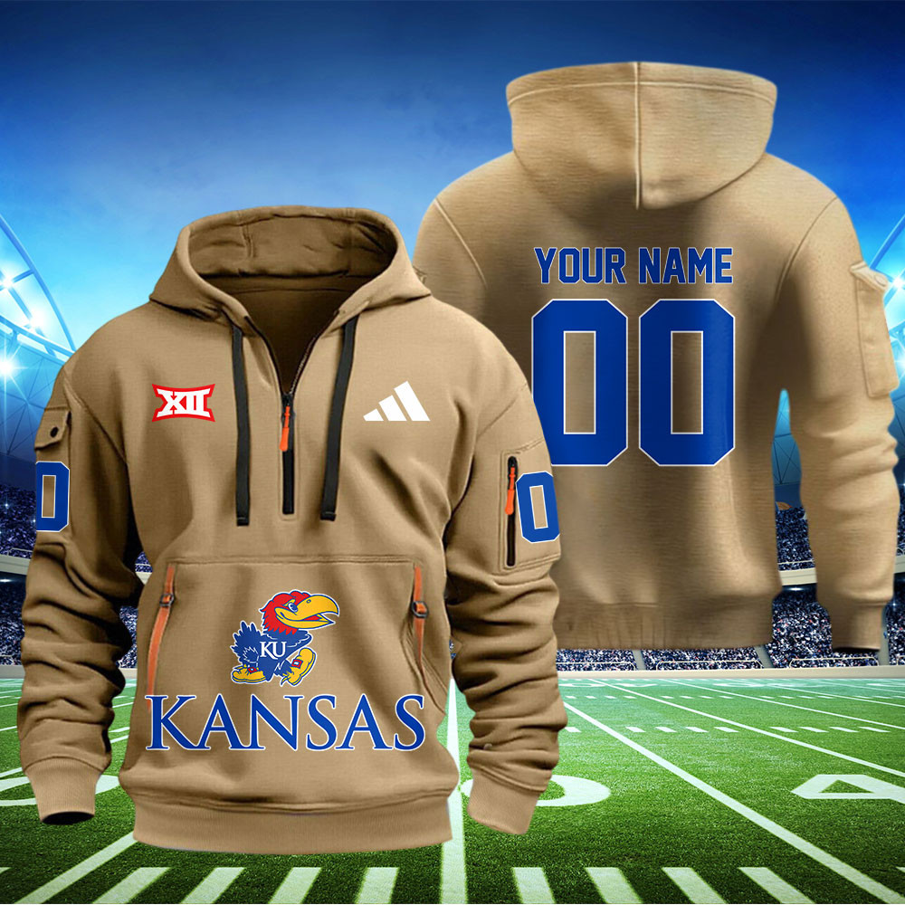 Kansas Jayhawks Football Quarter Zip Hoodie - Famjoys Kansas Jayhawks Football Quarter Zip Hoodie - Famjoys