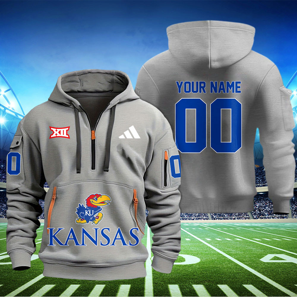Kansas Jayhawks Football Quarter Zip Hoodie - Famjoys Kansas Jayhawks Football Quarter Zip Hoodie - Famjoys