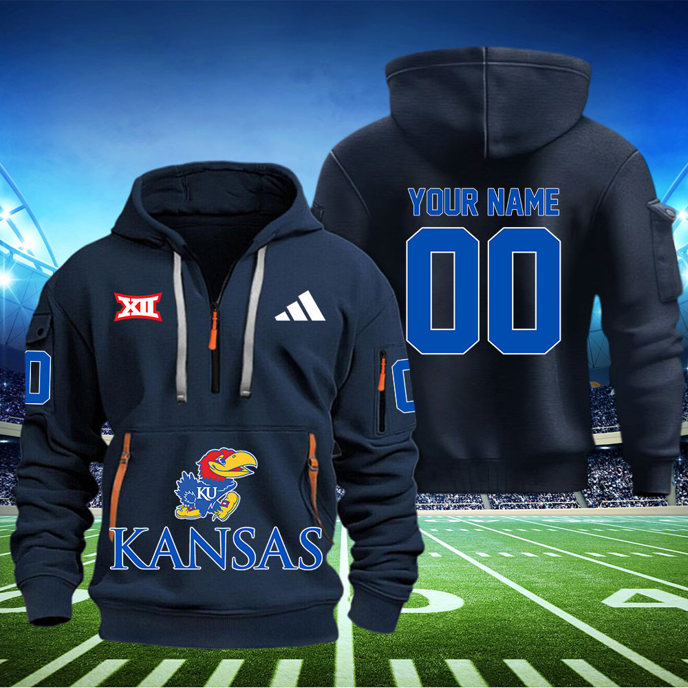 Kansas Jayhawks Football Quarter Zip Hoodie - Famjoys Kansas Jayhawks Football Quarter Zip Hoodie - Famjoys