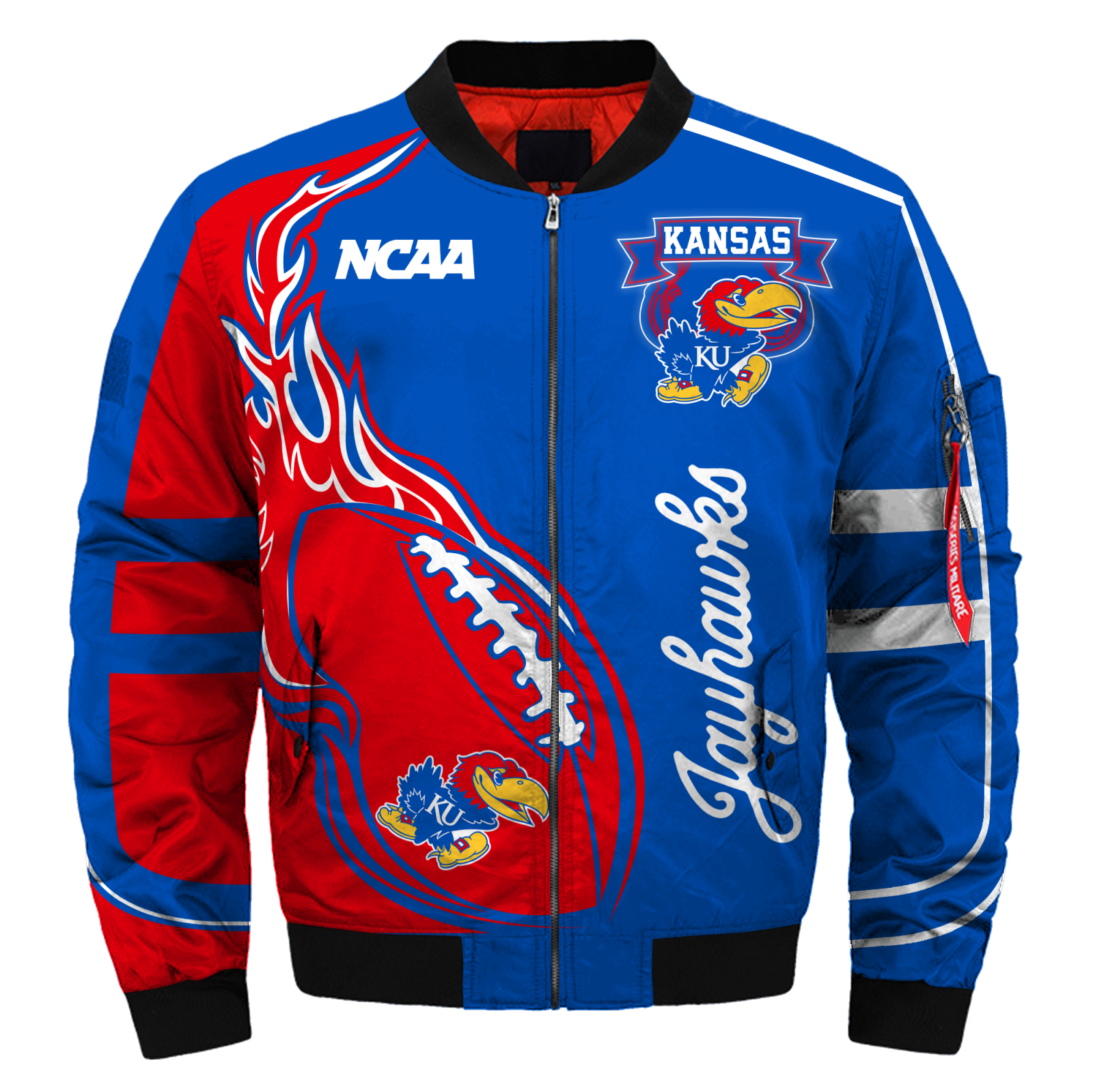 Kansas Jayhawks Jacket 3D Printed Fire Ball - Famjoys Kansas Jayhawks Jacket 3D Printed Fire Ball - Famjoys