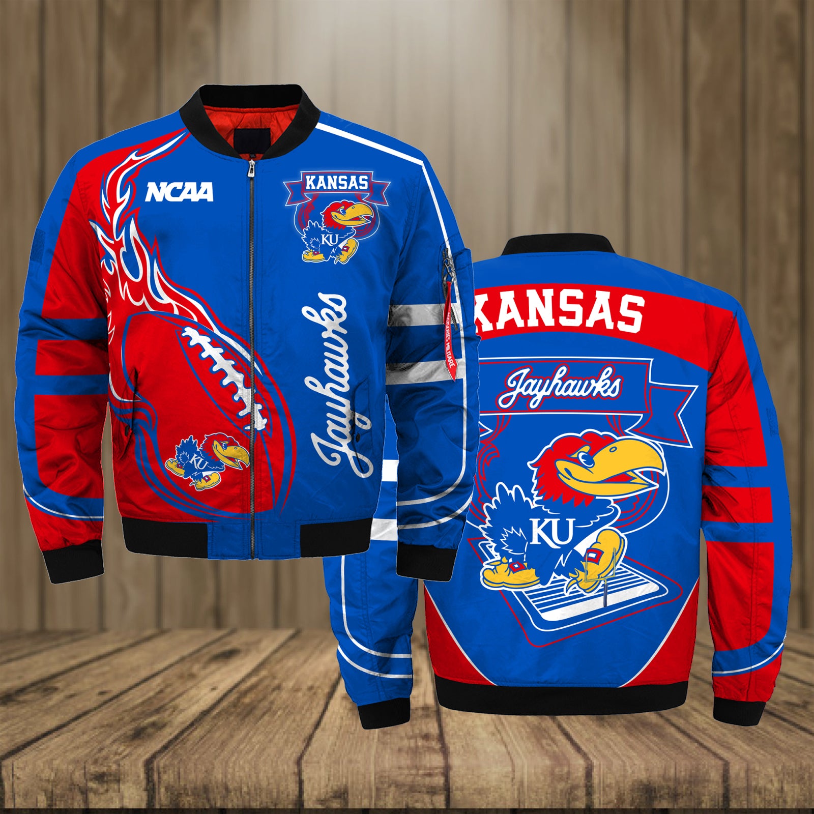 Kansas Jayhawks Jacket 3D Printed Fire Ball - Famjoys Kansas Jayhawks Jacket 3D Printed Fire Ball - Famjoys