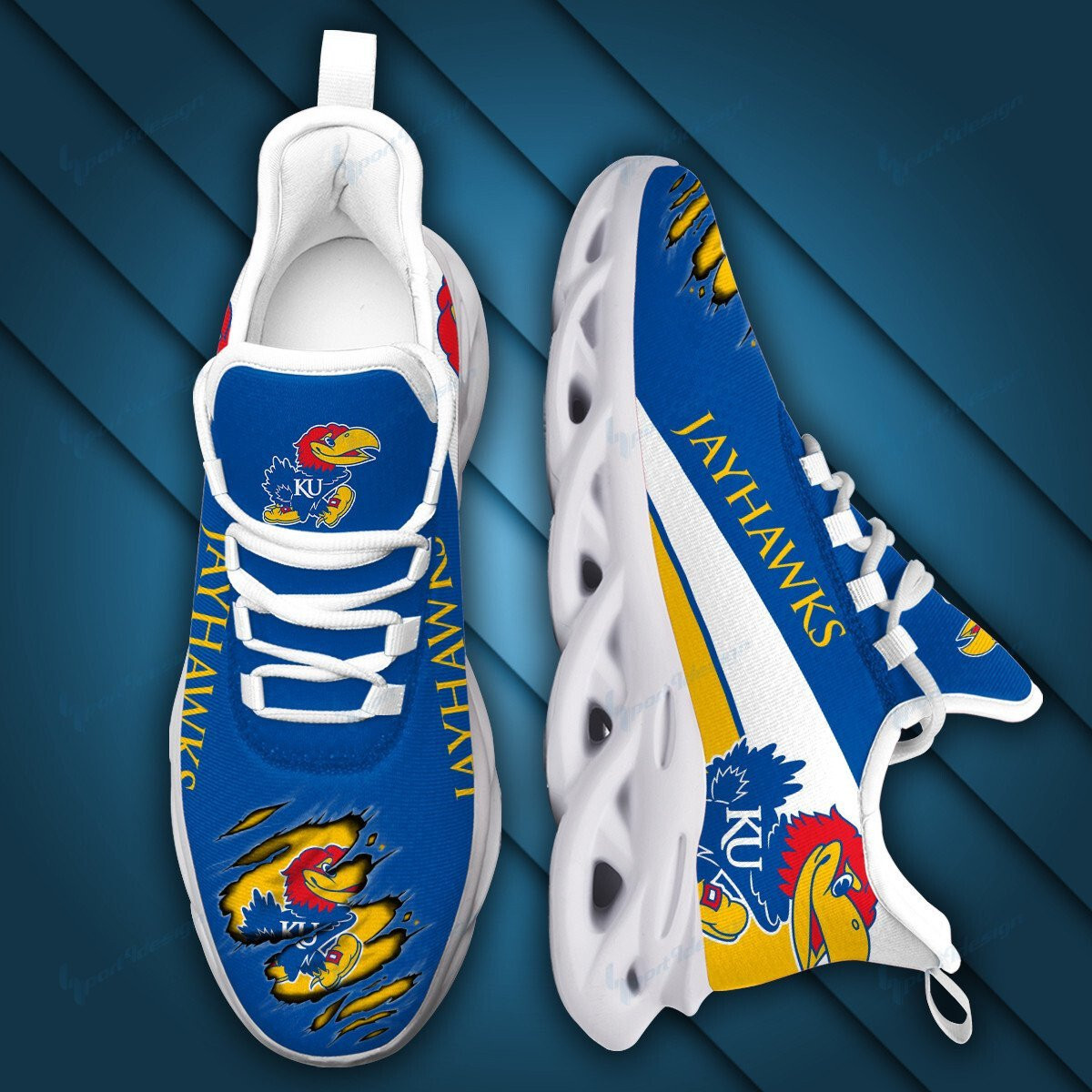 Kansas Jayhawks Max Soul YZ Running Sneakers 985 - Famjoys Kansas Jayhawks Max Soul YZ Running Sneakers 985 - Famjoys