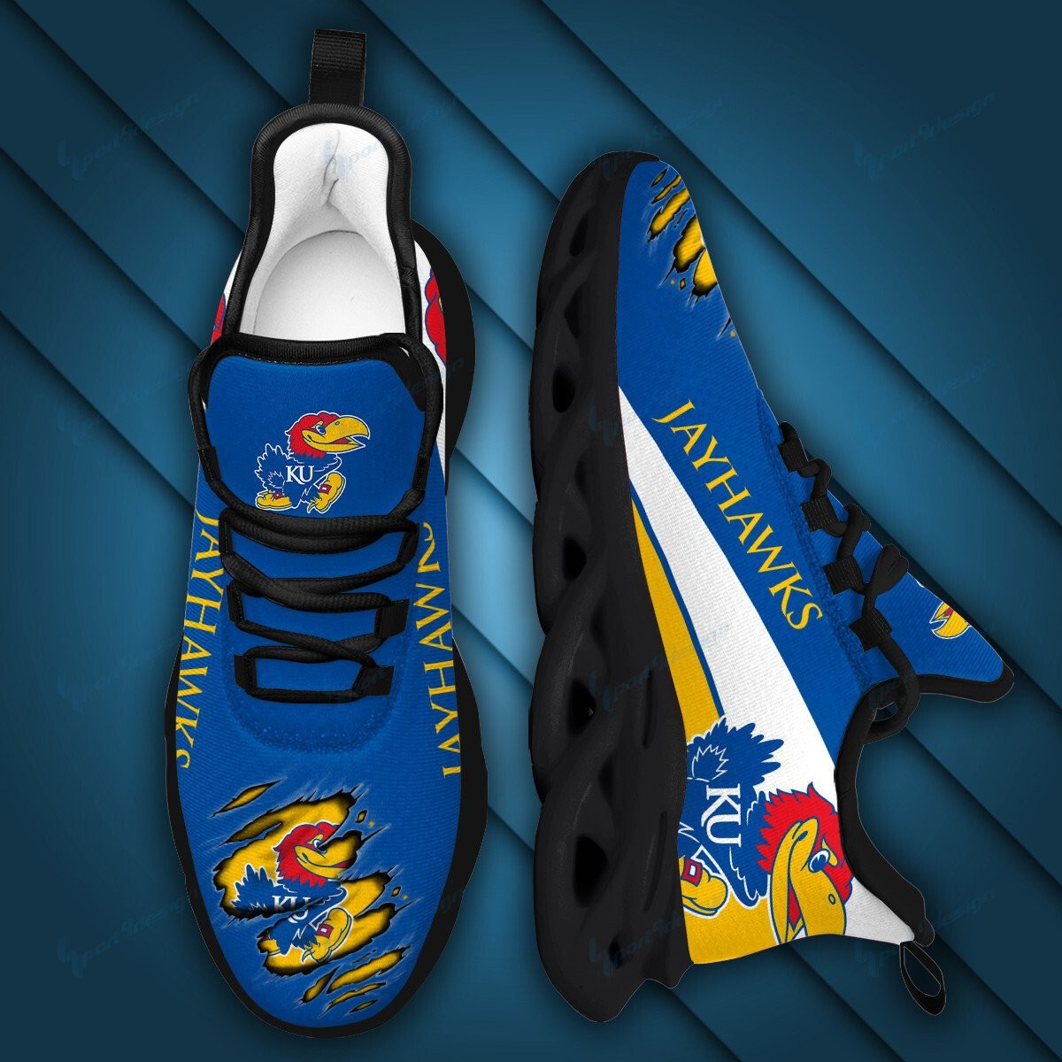 Kansas Jayhawks Max Soul YZ Running Sneakers 985 - Famjoys Kansas Jayhawks Max Soul YZ Running Sneakers 985 - Famjoys