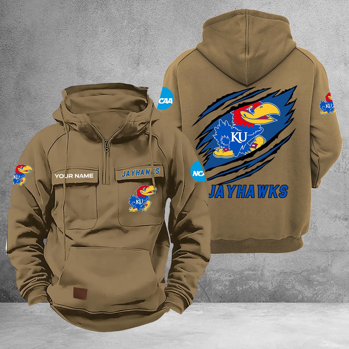 Kansas Jayhawks Multi-Pockets Zip-Up Hoodie - Famjoys Kansas Jayhawks Multi-Pockets Zip-Up Hoodie - Famjoys
