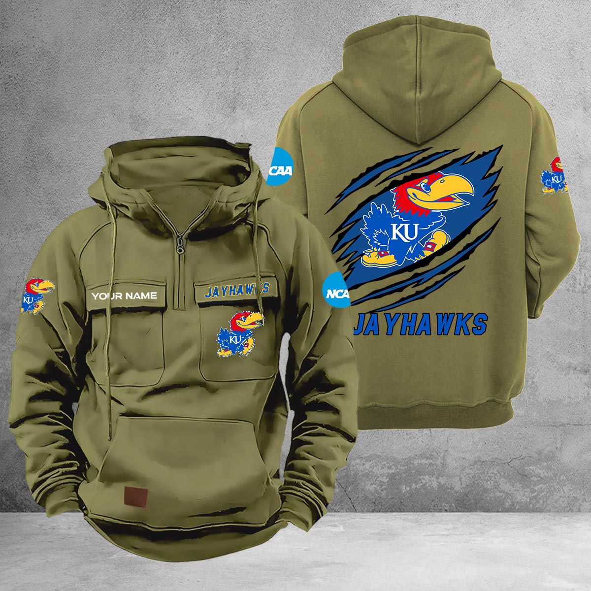 Kansas Jayhawks Multi-Pockets Zip-Up Hoodie - Famjoys Kansas Jayhawks Multi-Pockets Zip-Up Hoodie - Famjoys
