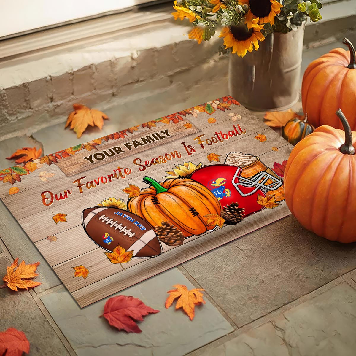 Kansas Jayhawks Our Favorite Season is Football Doormat - Famjoys Kansas Jayhawks Our Favorite Season is Football Doormat - Famjoys