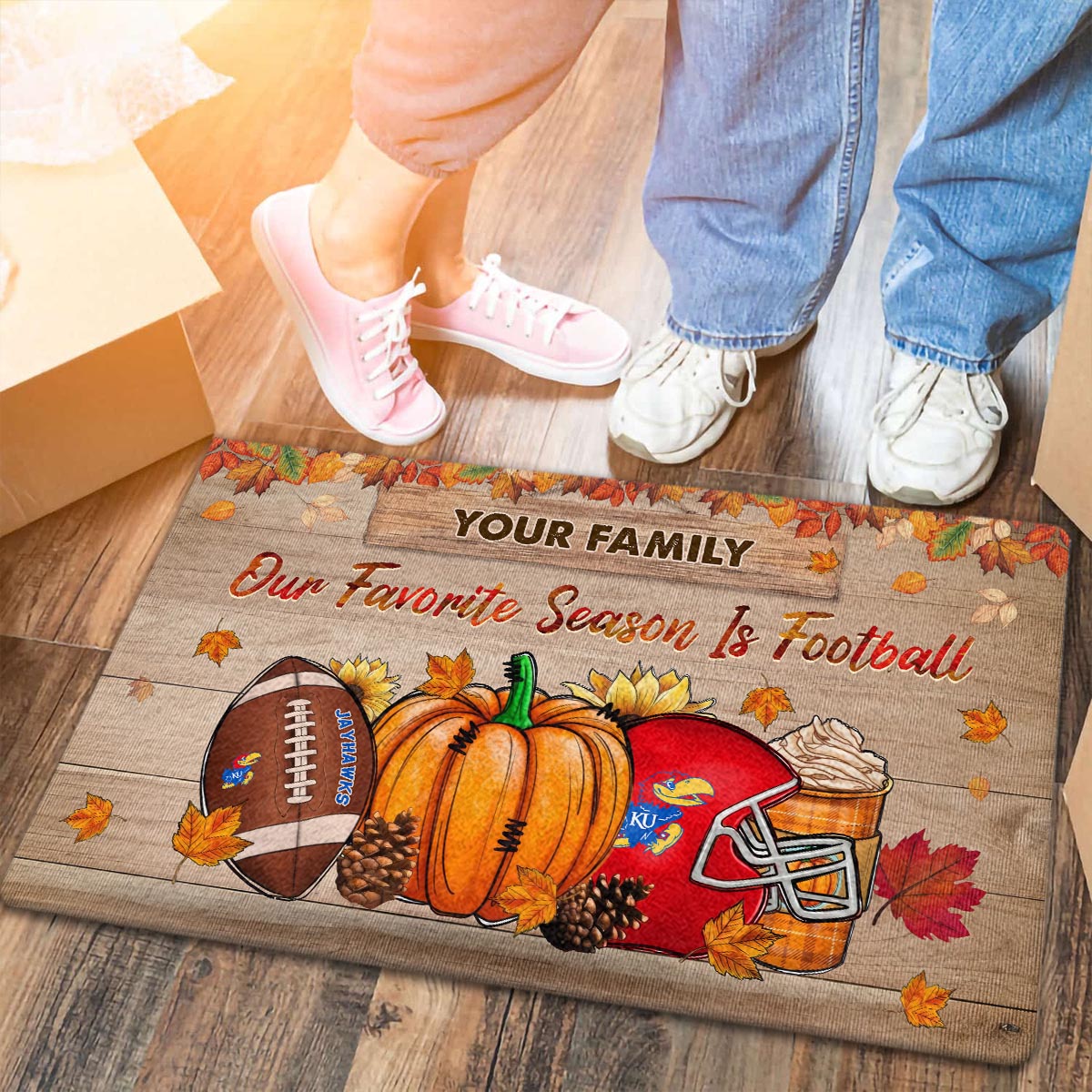 Kansas Jayhawks Our Favorite Season is Football Doormat - Famjoys Kansas Jayhawks Our Favorite Season is Football Doormat - Famjoys