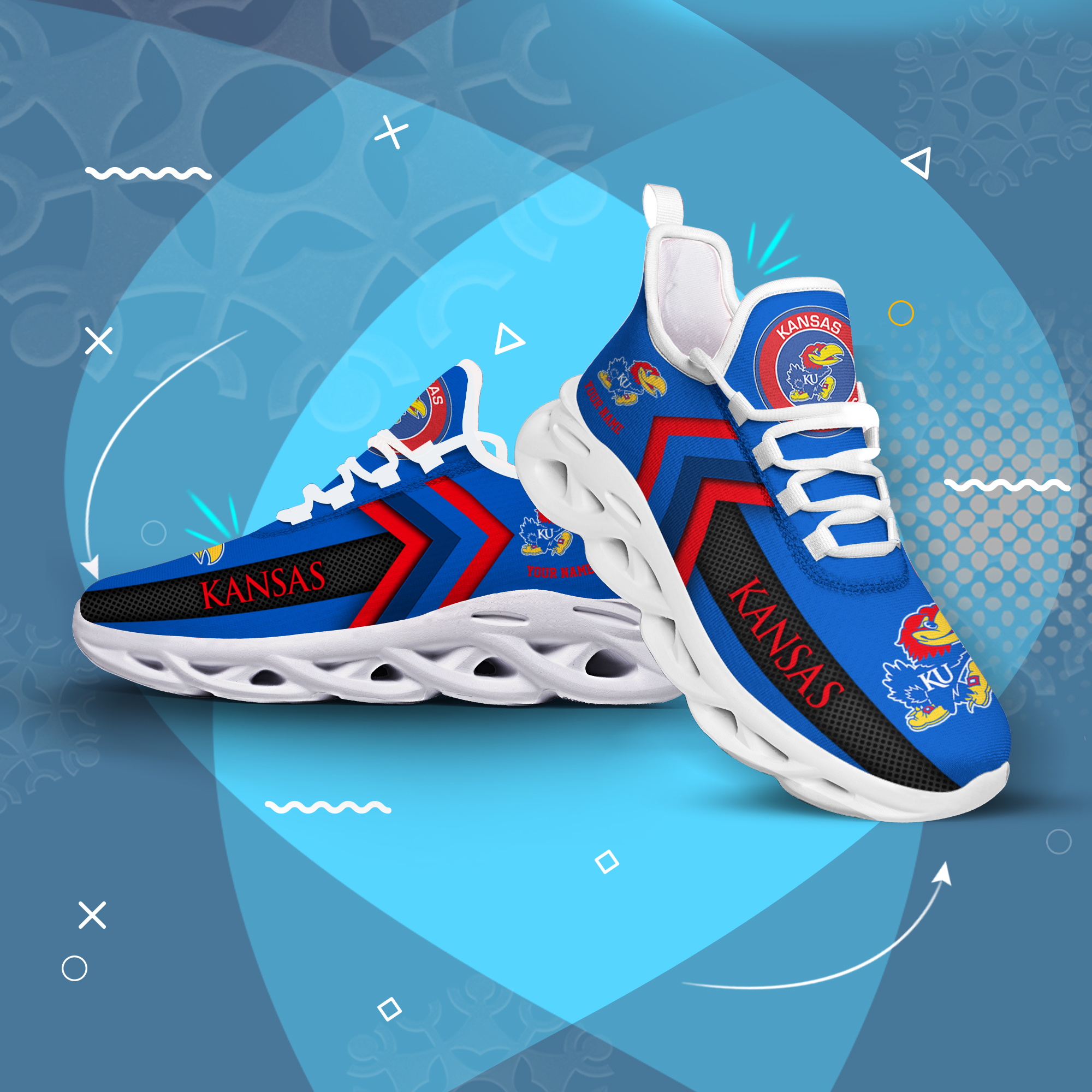 Kansas Jayhawks Personalized Custom Name Max Soul Shoes DS003 - Famjoys Kansas Jayhawks Personalized Custom Name Max Soul Shoes DS003 - Famjoys