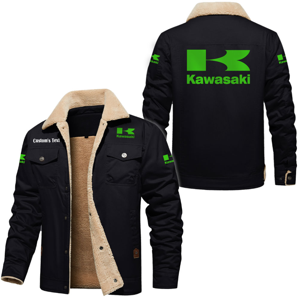 Kawasaki Cargo Fleece Lined Cotton Jacket Multicolor, vintage style, customize name