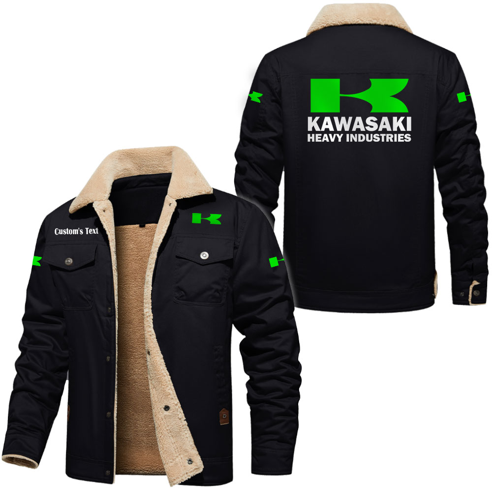 Kawasaki Heavy Industries Cargo Fleece Lined Cotton Jacket Multicolor, vintage style, customize name 