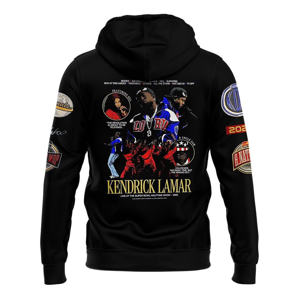 Kendrick Lamar x SZA x Uncle Sam Grand National Tour Super Bowl LIX Premium Hoodie - Famjoys Kendrick Lamar x SZA x Uncle Sam Grand National Tour Super Bowl LIX Premium Hoodie - Famjoys