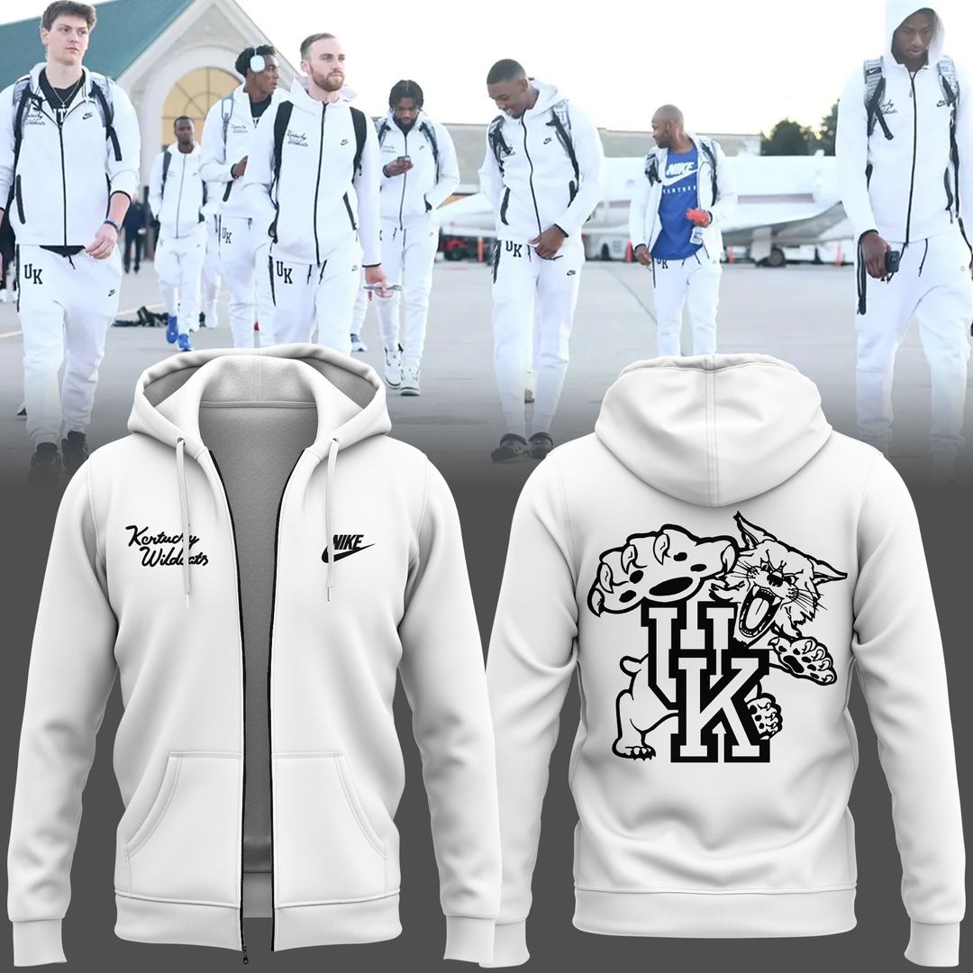 Kentucky All White Basketball Zip Hoodie - Famjoys Kentucky All White Basketball Zip Hoodie - Famjoys