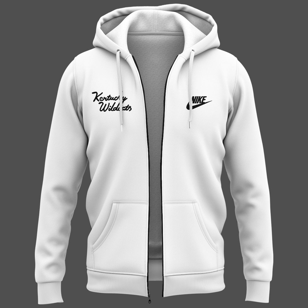 Kentucky All White Basketball Zip Hoodie - Famjoys Kentucky All White Basketball Zip Hoodie - Famjoys