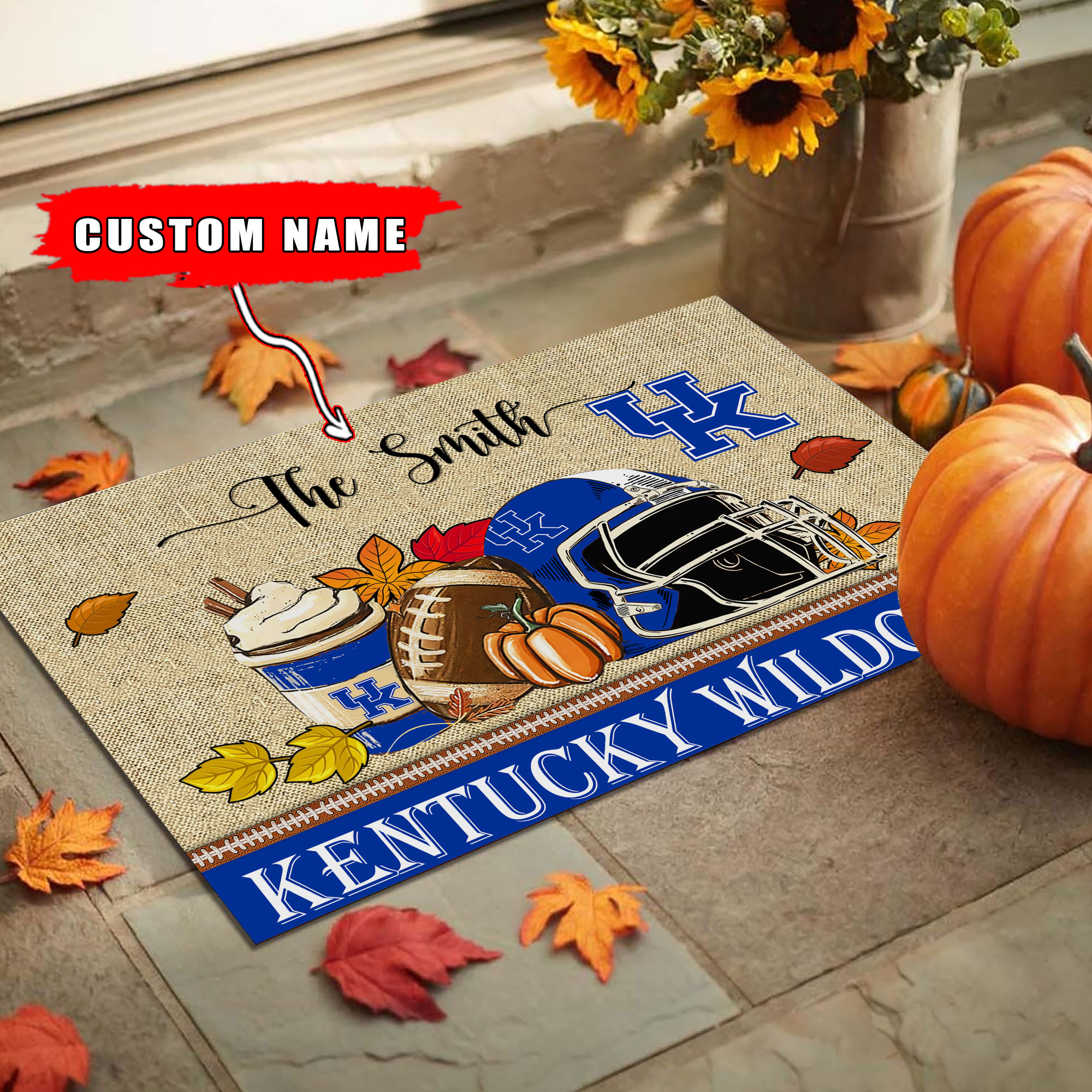 Kentucky Wildcats Fall Football Custom Doormat - Custom Text - Famjoys Kentucky Wildcats Fall Football Custom Doormat - Custom Text - Famjoys