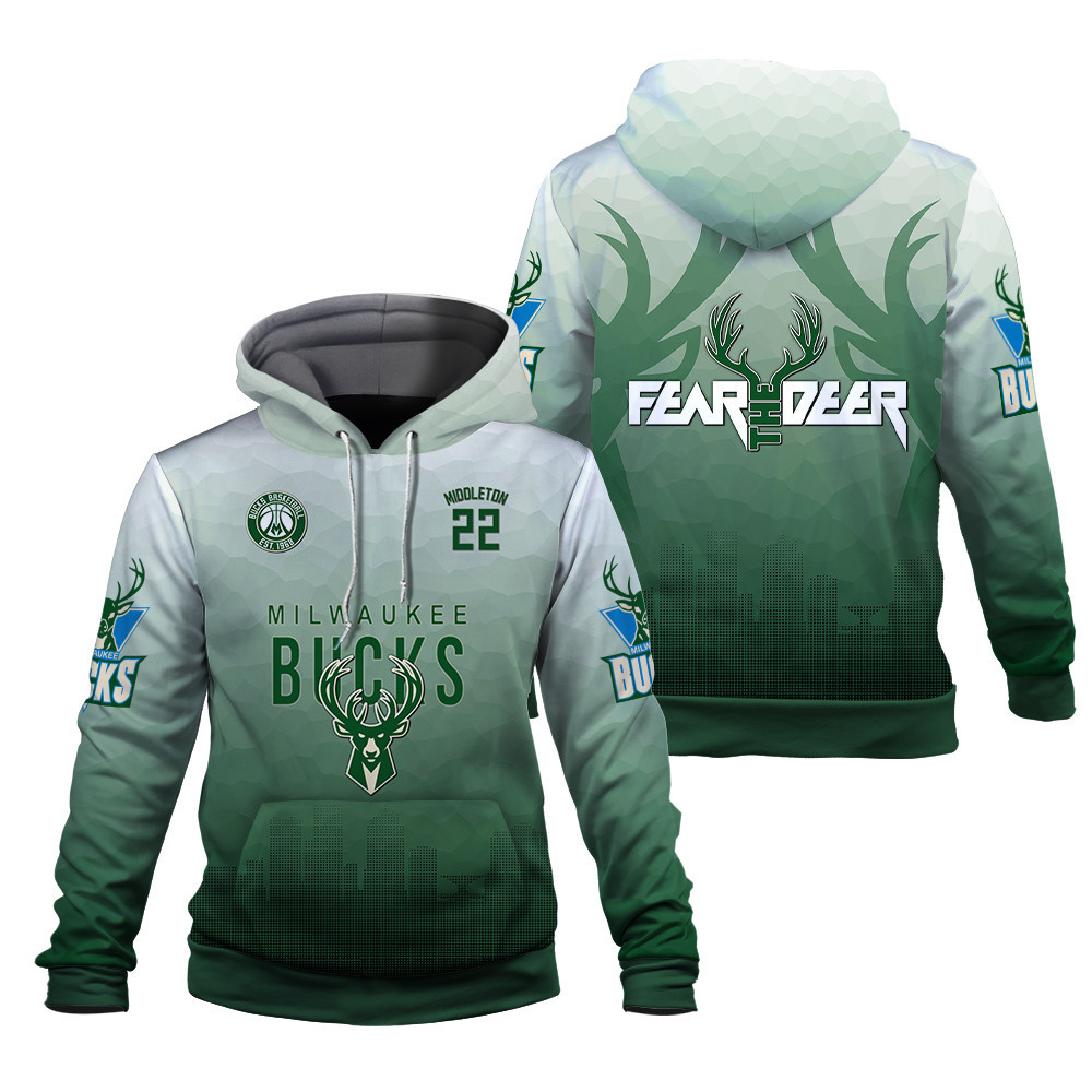 Khris Middleton 22 NBA Milwaukee Bucks Fear The Deer Unisex 3D Hoodie - Famjoys Khris Middleton 22 NBA Milwaukee Bucks Fear The Deer Unisex 3D Hoodie - Famjoys
