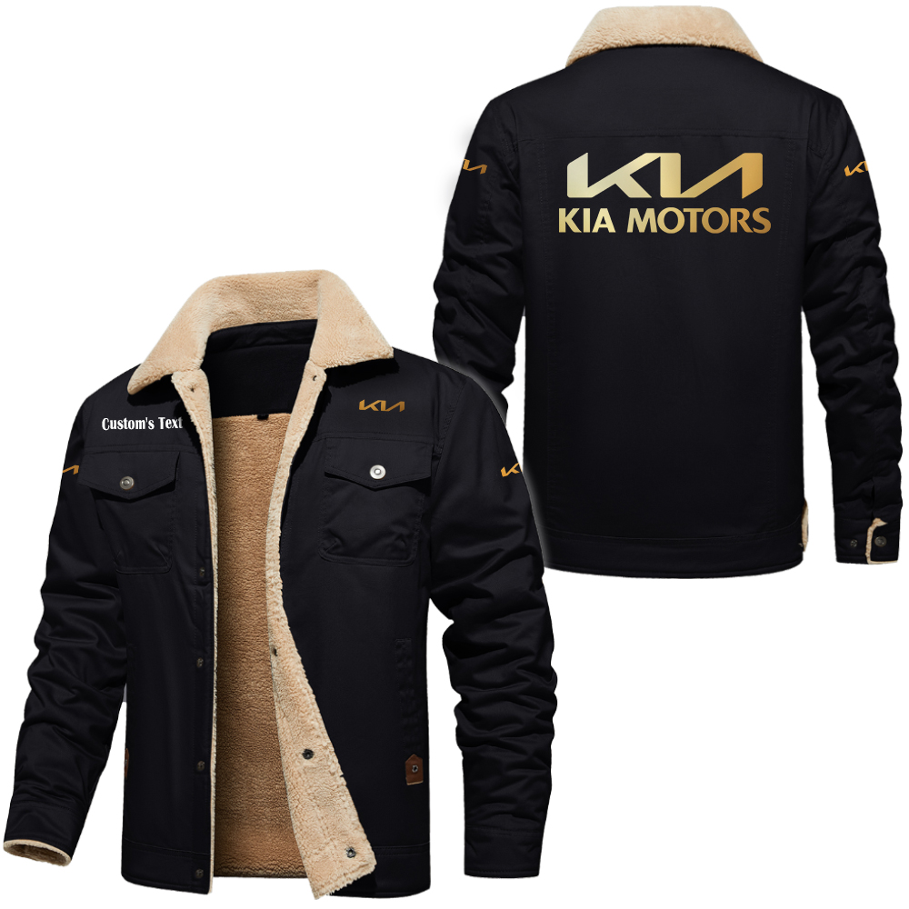 kia Golden Logo Cargo Fleece Lined Cotton Jacket Multicolor, vintage style, customize name 