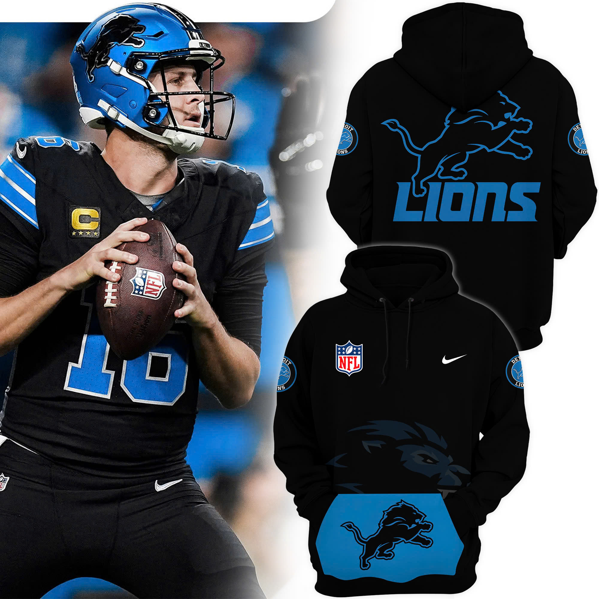 Kid's Black Detroit Lions Alternate Helmet Pullover Hoodie - Famjoys Kid's Black Detroit Lions Alternate Helmet Pullover Hoodie - Famjoys