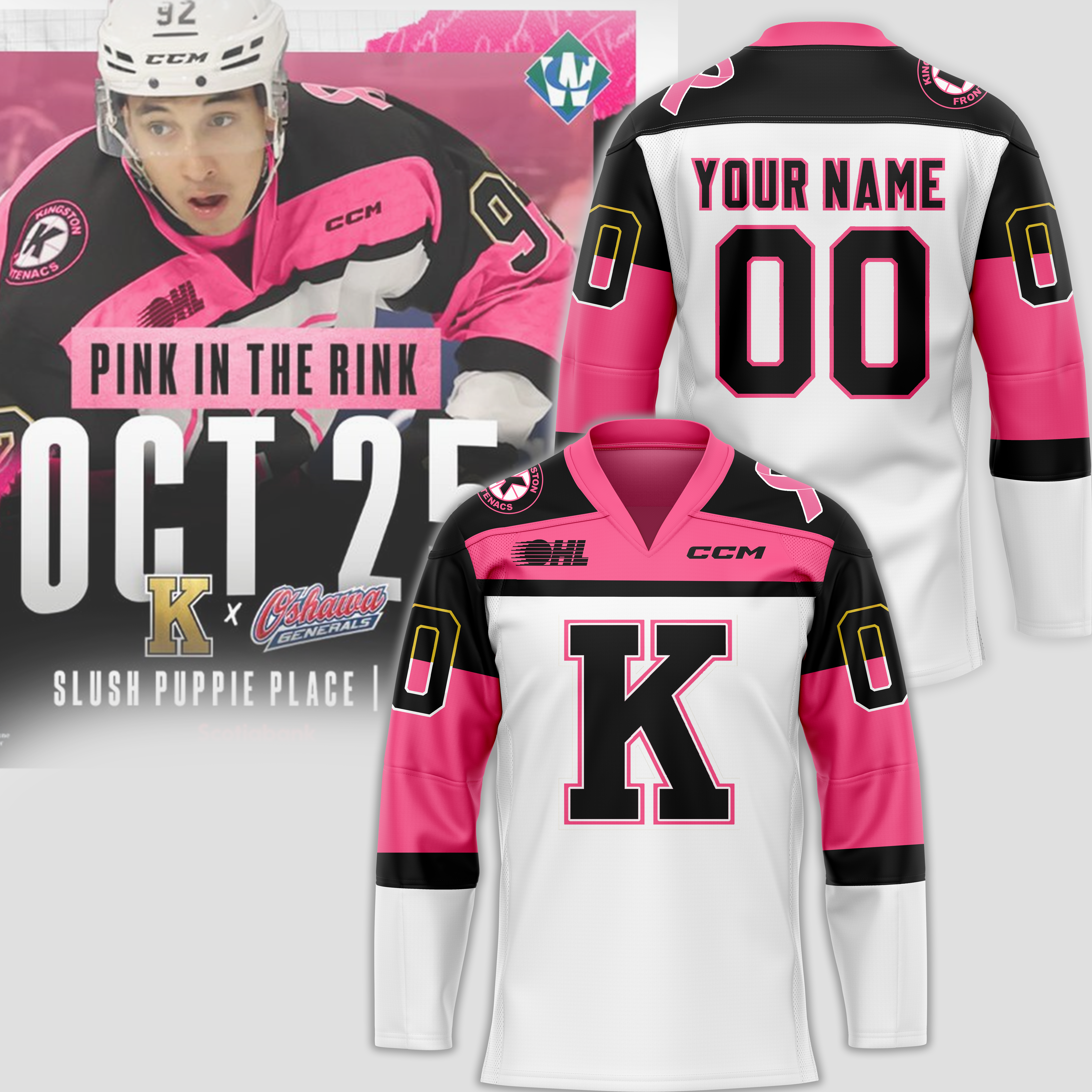Kingston Frontenacs x Pink in the Rink Custom Jersey - Famjoys Kingston Frontenacs x Pink in the Rink Custom Jersey - Famjoys