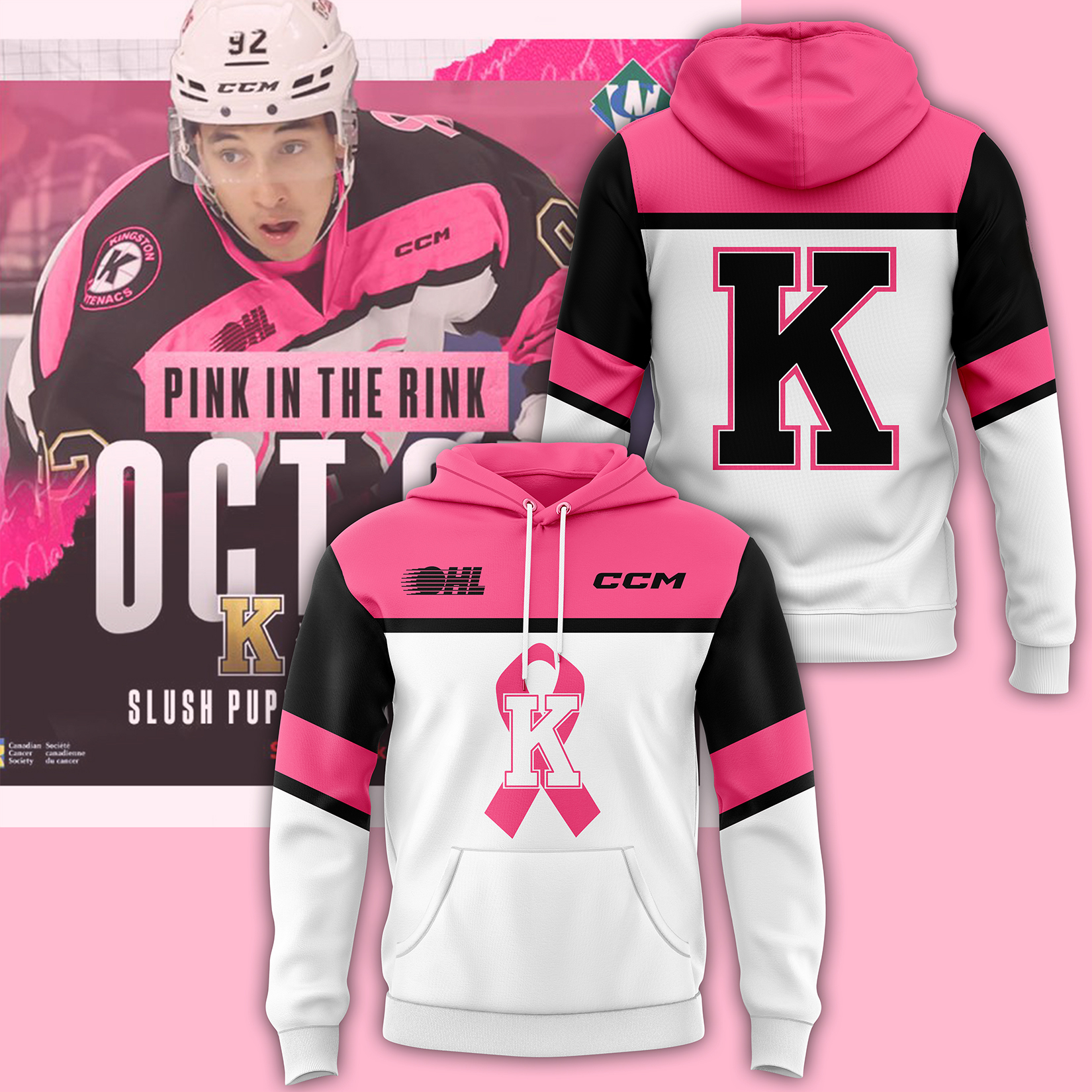 Kingston Frontenacs x Pink in the Rink Hoodie - Famjoys Kingston Frontenacs x Pink in the Rink Hoodie - Famjoys