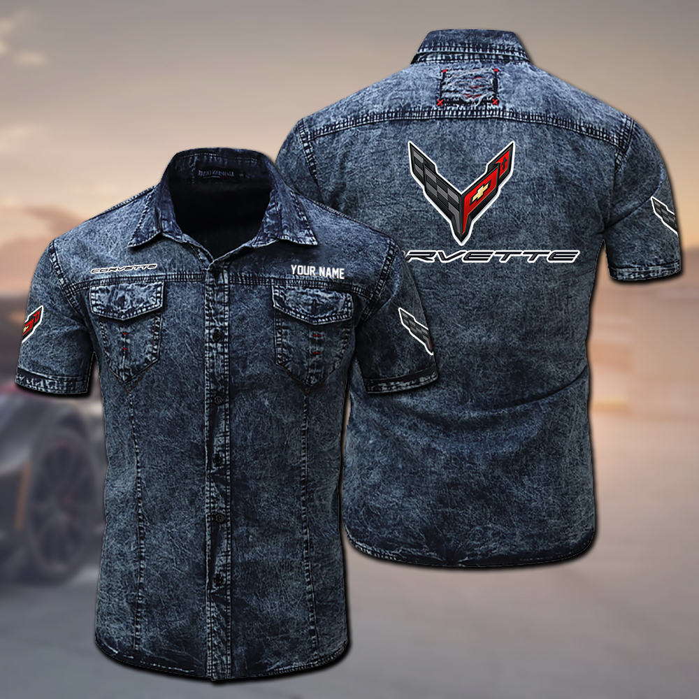 KKLLPC43C8 Chevrolet Corvette Denim Shirt - Famjoys KKLLPC43C8 Chevrolet Corvette Denim Shirt - Famjoys