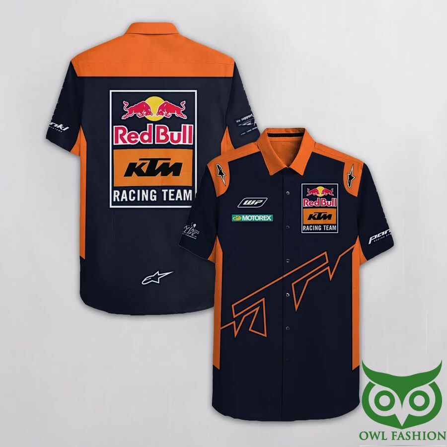 Ktm Racing V2 Orange And Dark Blue Hawaiian Shirt - Famjoys Ktm Racing V2 Orange And Dark Blue Hawaiian Shirt - Famjoys