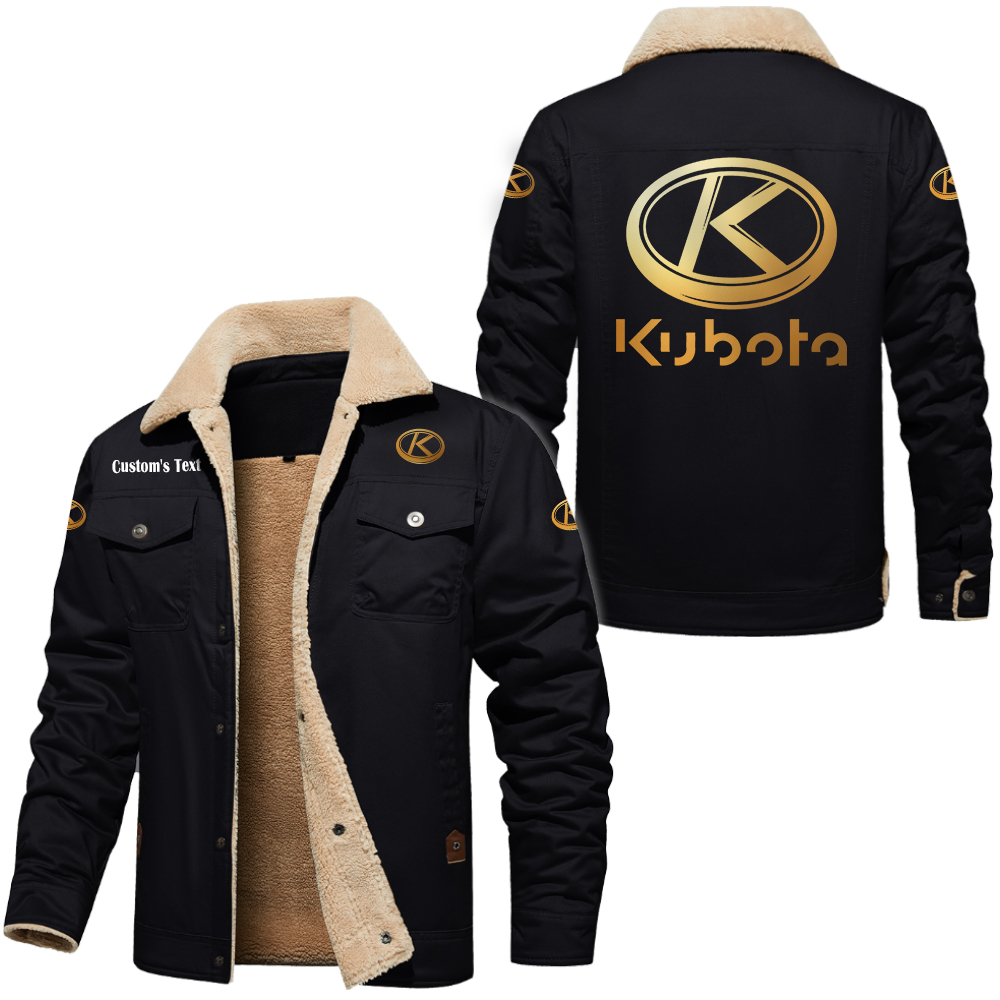Kubota Golden Logo Cargo Fleece Lined Cotton Jacket Multicolor, vintage style, customize name 
