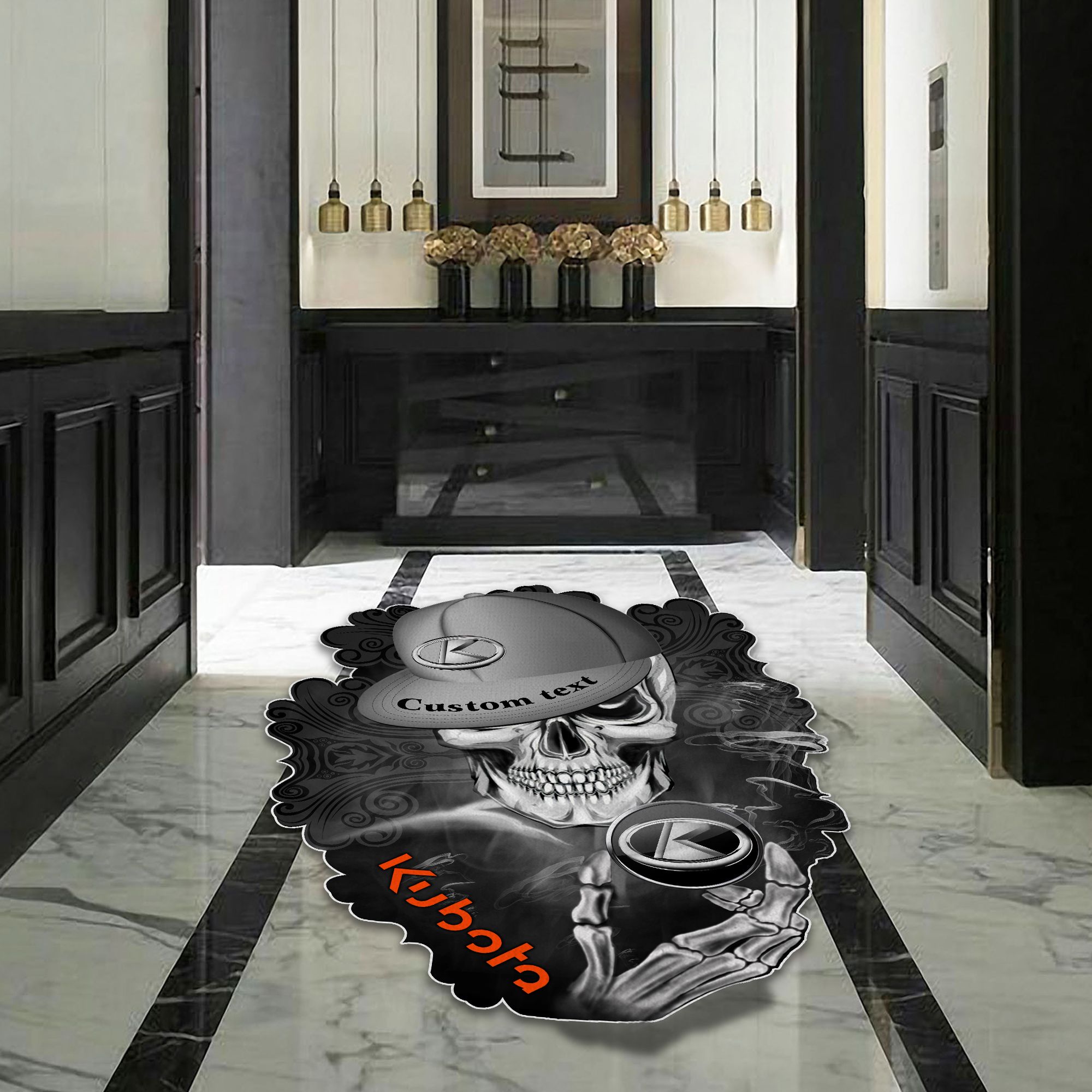 Kubota Skull Shaped Luxurious Doormat, Rug Home Decor, Custom name 