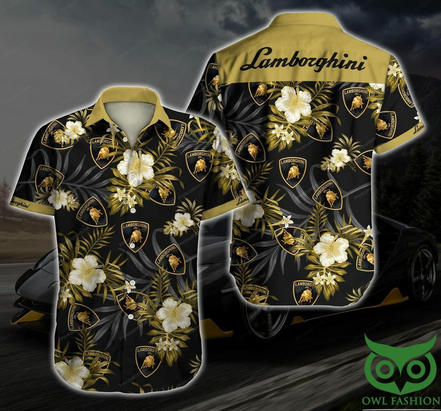 Lamborghini Floral Brown Yellow Hawaiian Shirt - Famjoys Lamborghini Floral Brown Yellow Hawaiian Shirt - Famjoys