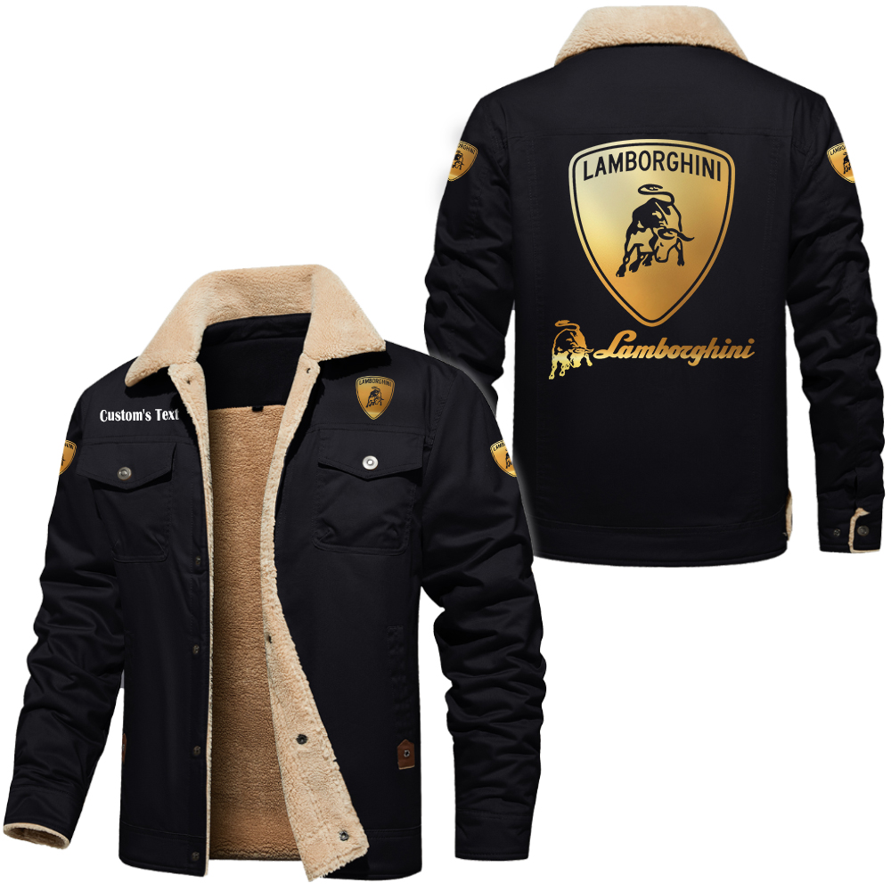 Lamborghini Golden Logo Cargo Fleece Lined Cotton Jacket Multicolor, vintage style, customize name 
