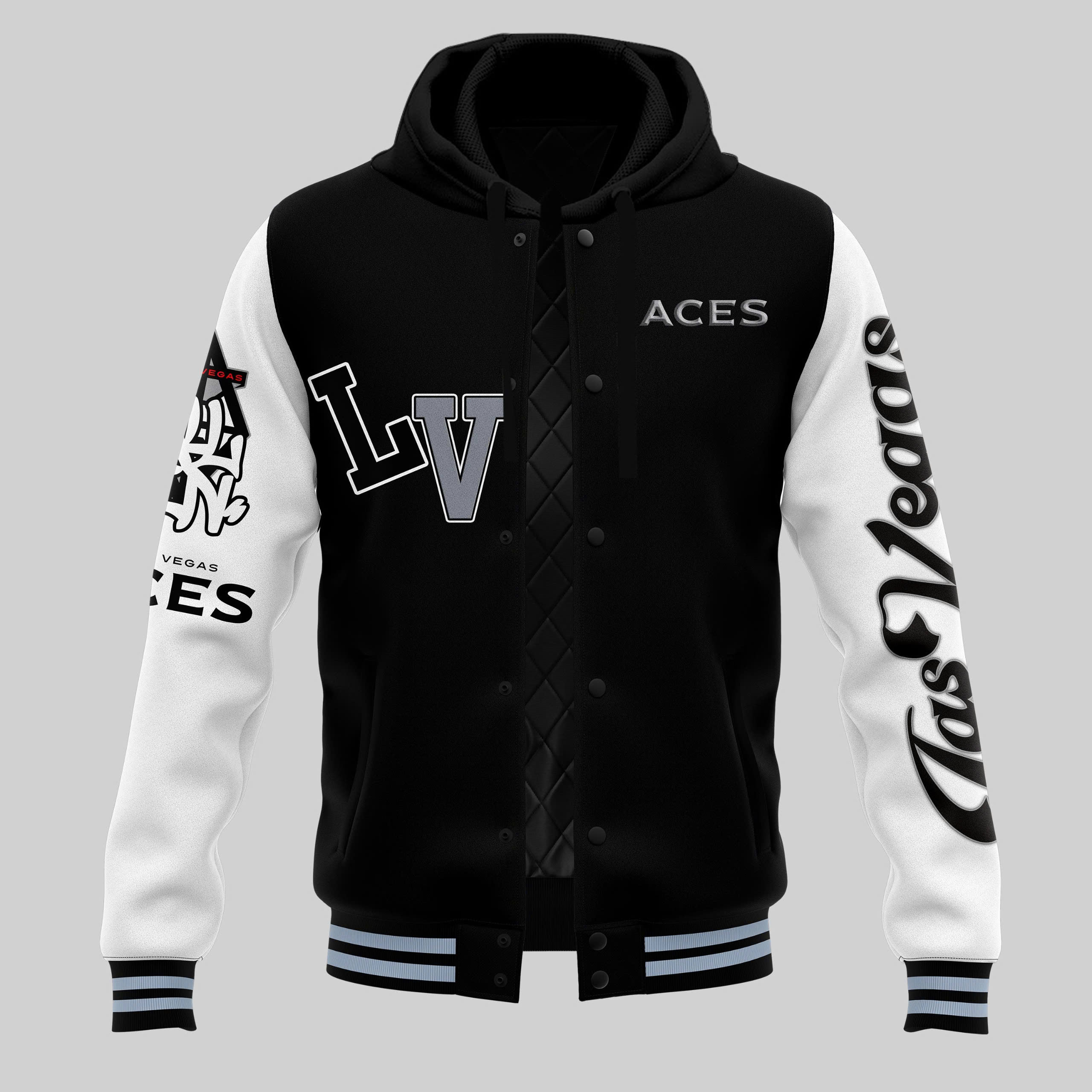 Las Vegas Aces Hooded Letterman Jacket - Famjoys Las Vegas Aces Hooded Letterman Jacket - Famjoys