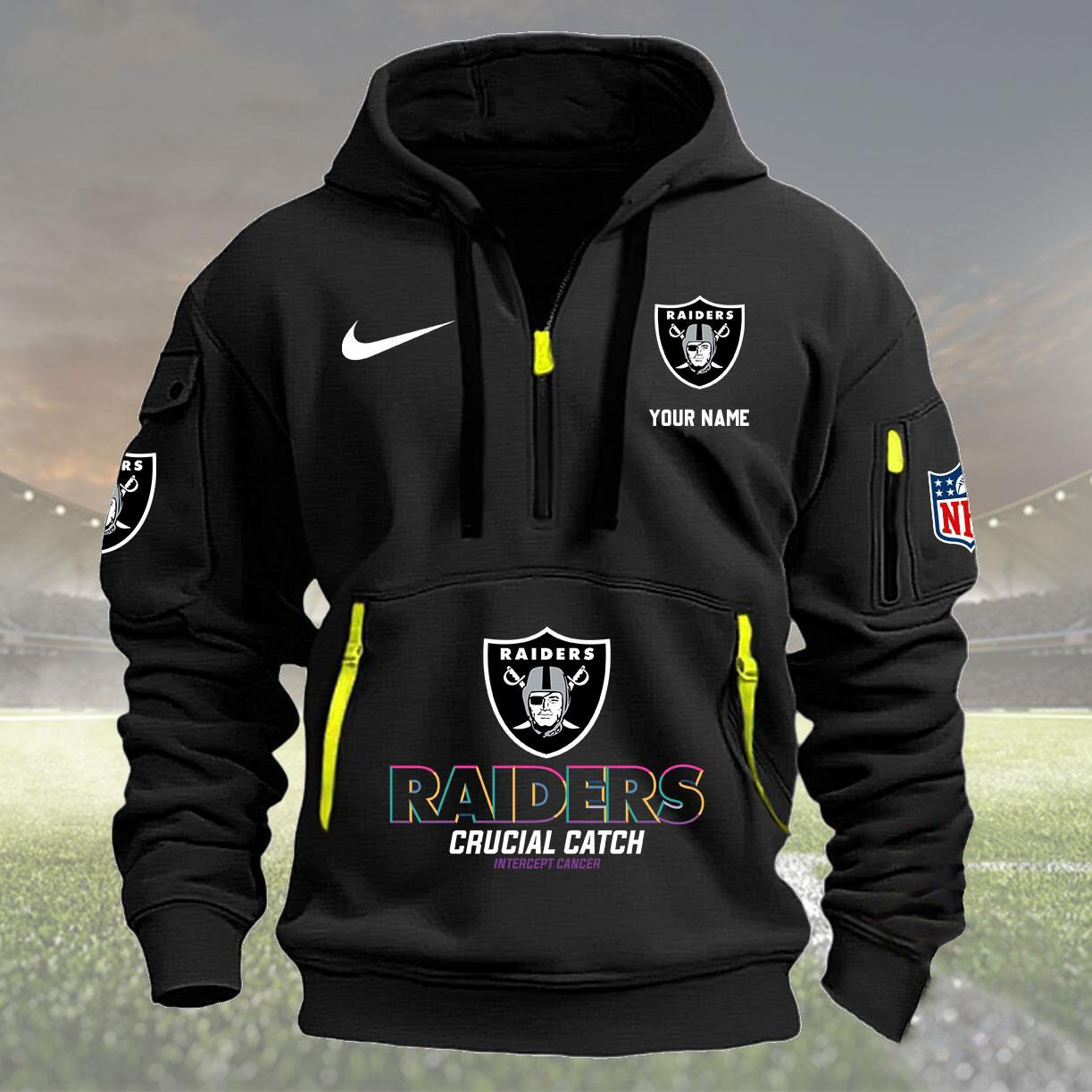 Las Vegas Raiders 2024 Quarter Half Zip Hoodie Crucial Catch Intercept Cancer - Famjoys Las Vegas Raiders 2024 Quarter Half Zip Hoodie Crucial Catch Intercept Cancer - Famjoys