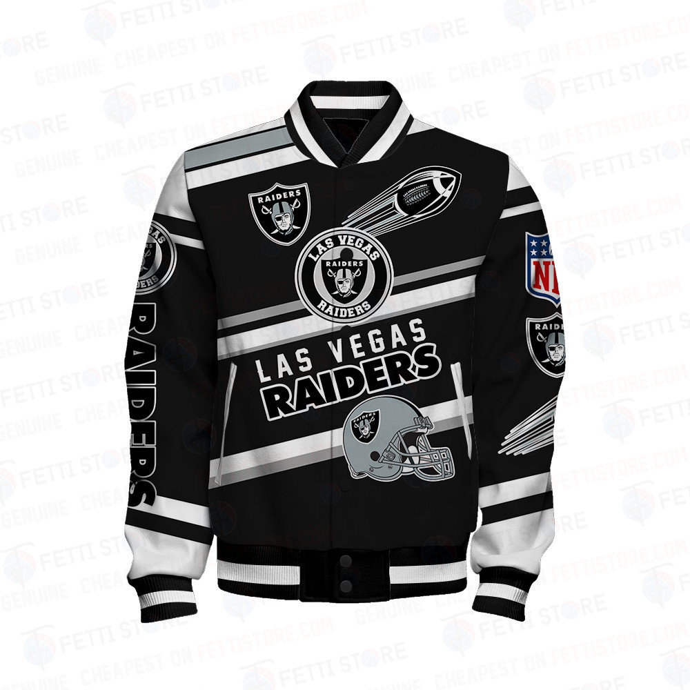 Las Vegas Raiders American Football League Pattern Varsity Jacket - Famjoys Las Vegas Raiders American Football League Pattern Varsity Jacket - Famjoys