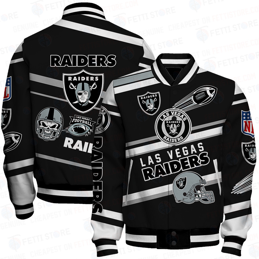 Las Vegas Raiders American Football League Pattern Varsity Jacket - Famjoys Las Vegas Raiders American Football League Pattern Varsity Jacket - Famjoys