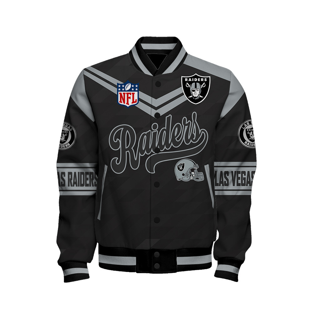 Las Vegas Raiders American Football League Pattern Varsity Jacket SH1 V2 - Famjoys Las Vegas Raiders American Football League Pattern Varsity Jacket SH1 V2 - Famjoys